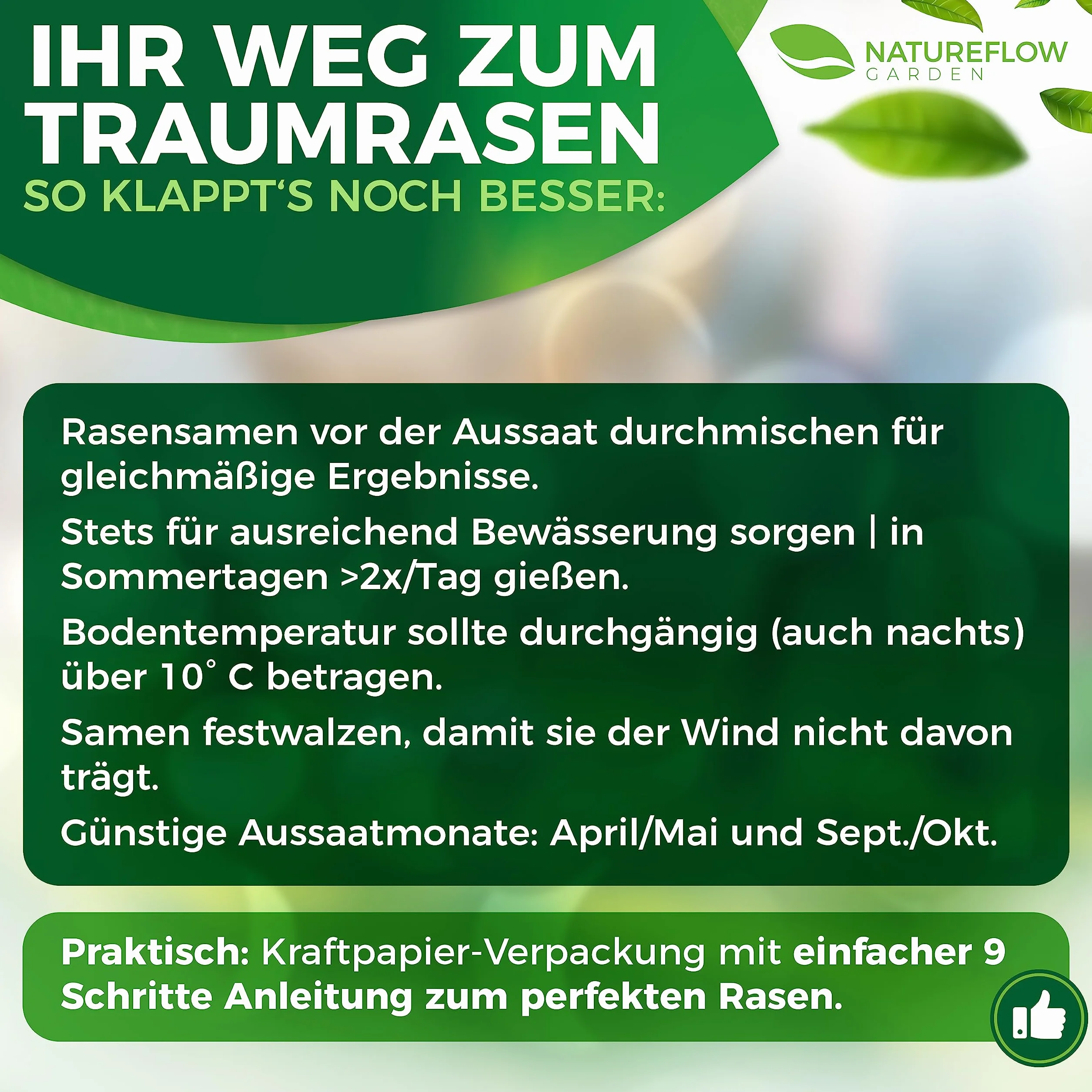 Rasensamen Sport und Spielrasen 0,5kg extra robust - Schnell wachsender Nachsaat Rasen - Rasensaat Spiel- und Sportrasen Made in Germany - Premium Grassamen schnellkeimend - Rasensamen schnellkeimend