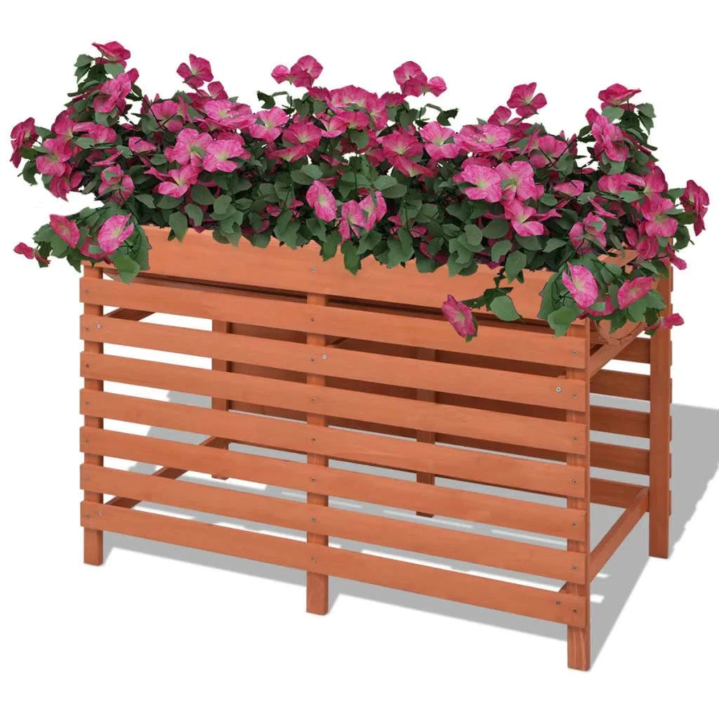 Drewniana skrzynka na kwiaty 100 x 50 x 71 cm do ogrodu ogrodu balkonowego, zewnętrzna skrzynka na kwiaty z drewna świerkowego lakierowana brązowa, solidna i trwała, ergonomiczna konstrukcja