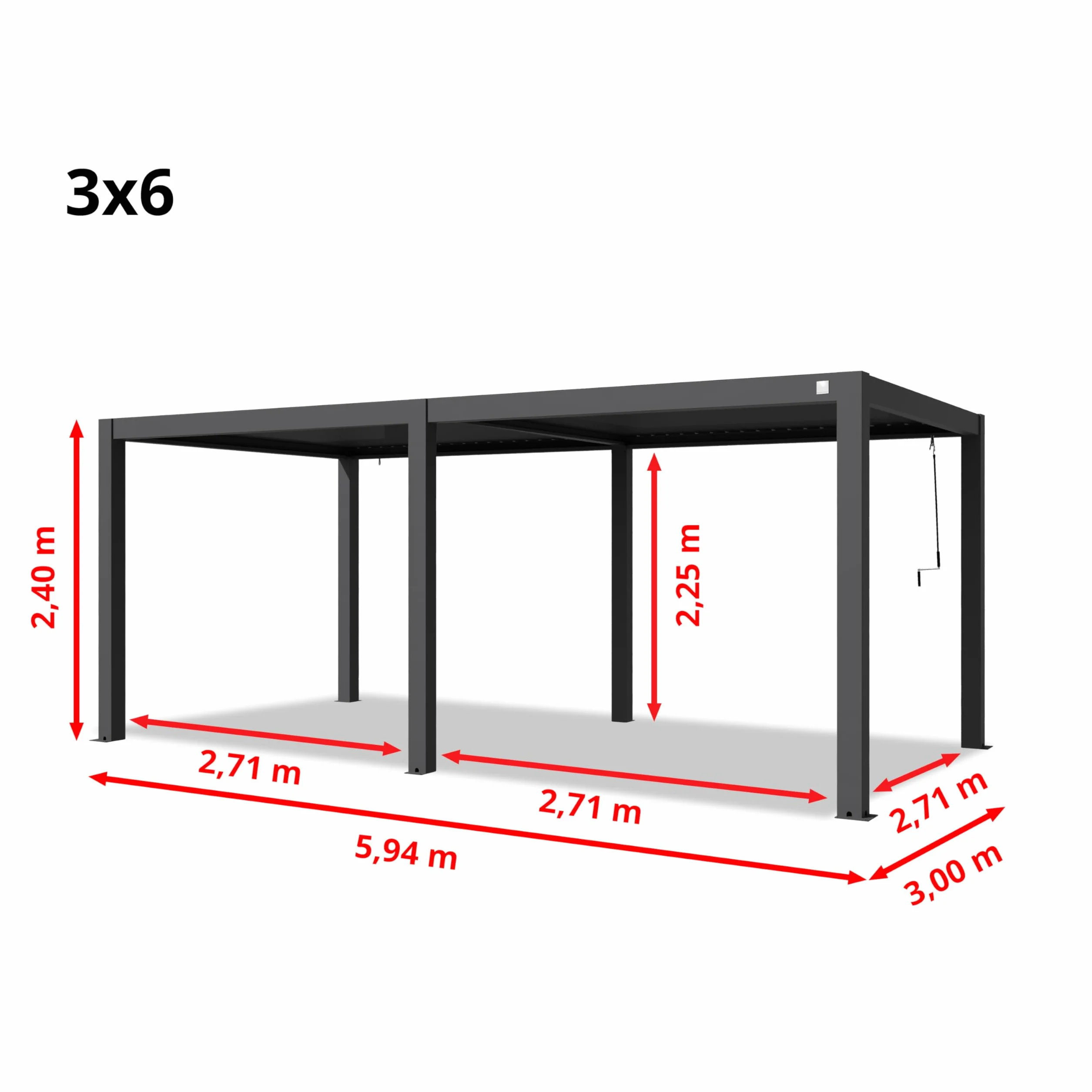 PRIMEYARD Pergola 3x6 m słupy aluminium z dachem z aluminiowych listew zadaszenie tarasu antracyt