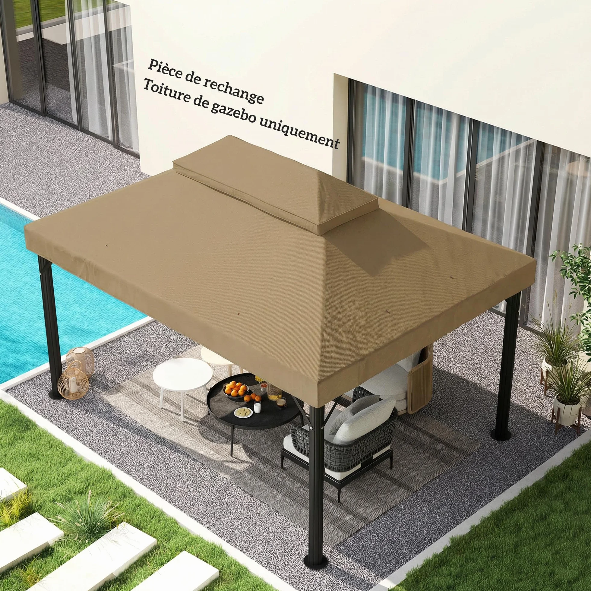 Outsunny Płótno do pawilonu 4 x 3 m, podwójny dach z otworami drenażowymi, poliester o wysokiej gęstości 370 g/m², ochrona przeciwsłoneczna UPF30+, płótno w zestawie, beżowy