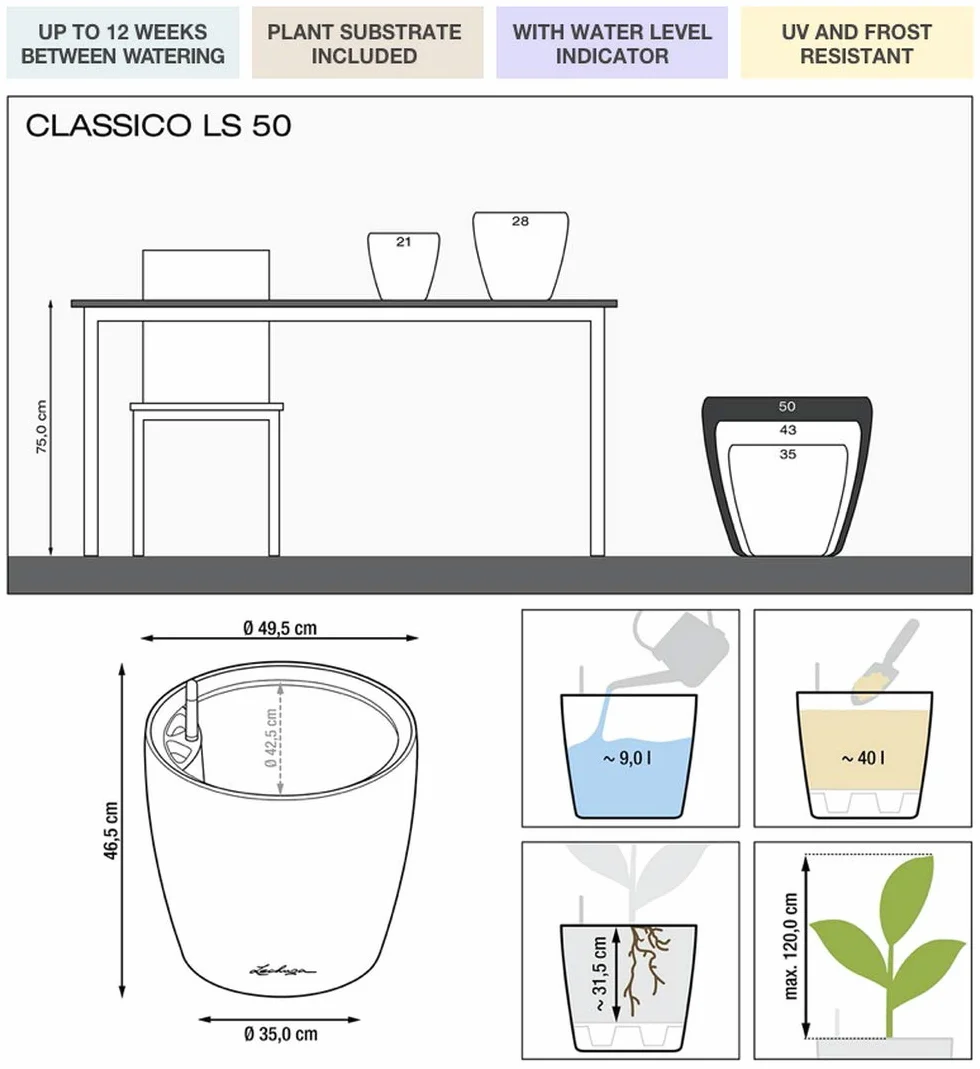 Lechuza Classico Premium Ls 50 Donica Antracytowy 50x50x47 cm