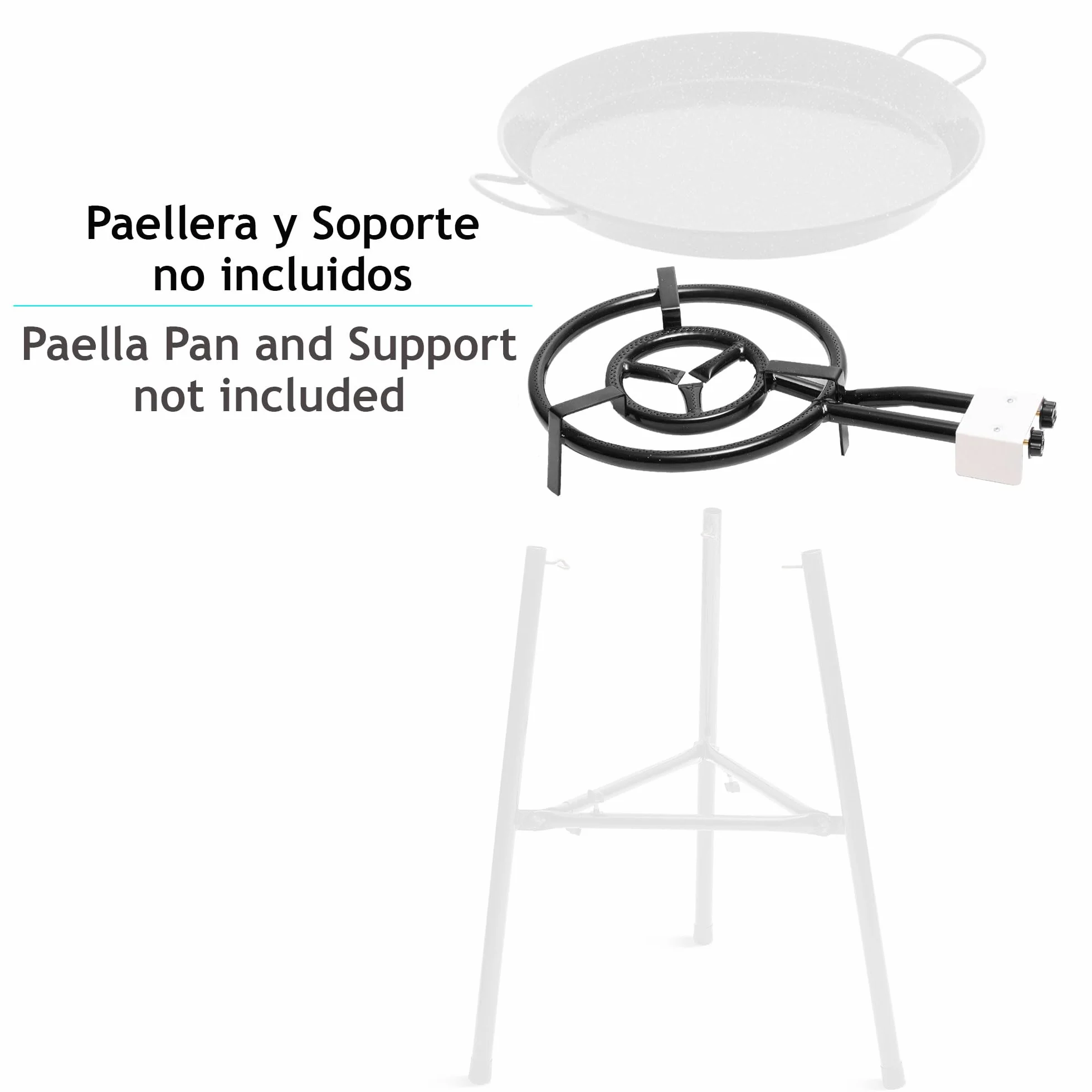 briebe Palnik gazowy Paella 2-palnikowy, 50-30 cm, podwójny palnik do płyty grillowej, nadaje się do patelni lub patelni do paelli o średnicy 42-70 cm, dwa regulatory płomienia