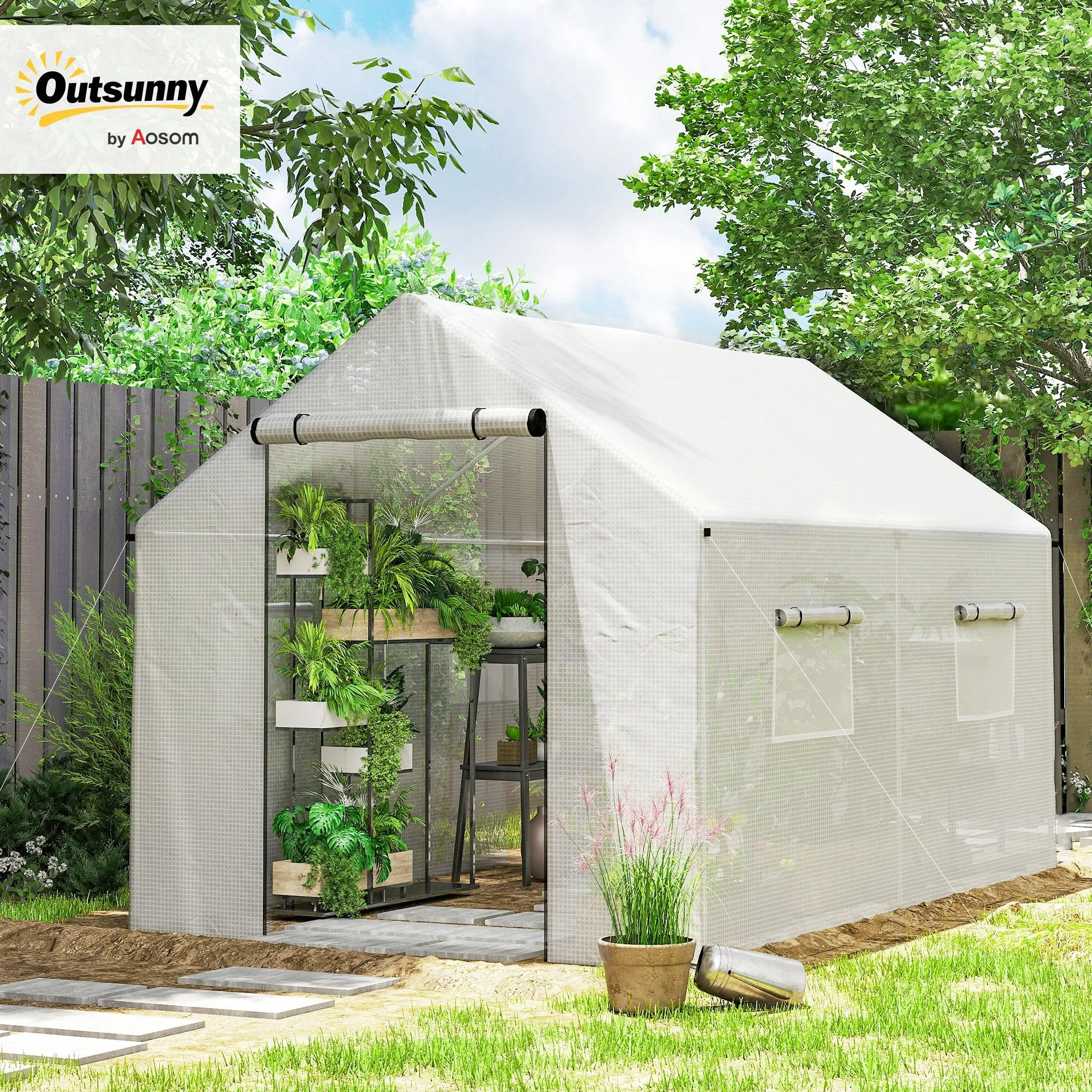 Outsunny Tunel ogrodowy szklarnia 2 x 3m 6m² stal ocynkowana PE biała