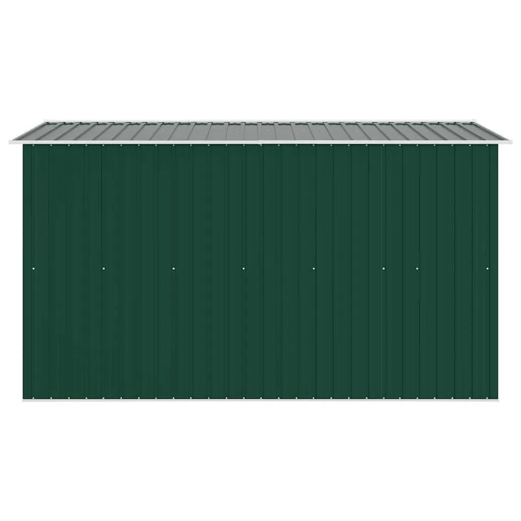 Domek na narzędzia metalowy, zielony, 257 x 298 x 178 cm, szopa ogrodowa z kratkami wentylacyjnymi i podwójnymi drzwiami przesuwnymi, magazyn narzędzi, kosiarek, rowerów i mebli ogrodowych