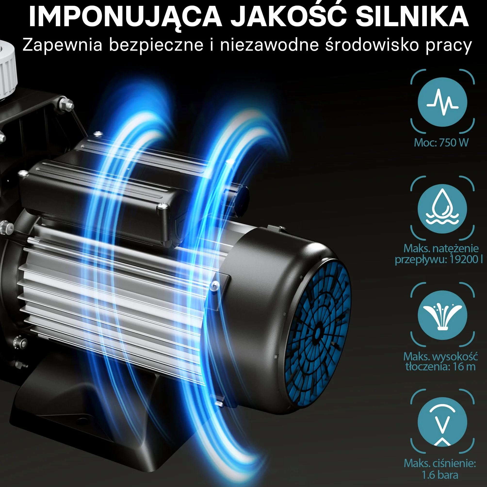 WilTec Pompa basenowa 19200 l/h 750 W cicha pompa filtrująca cyrkulacyjna