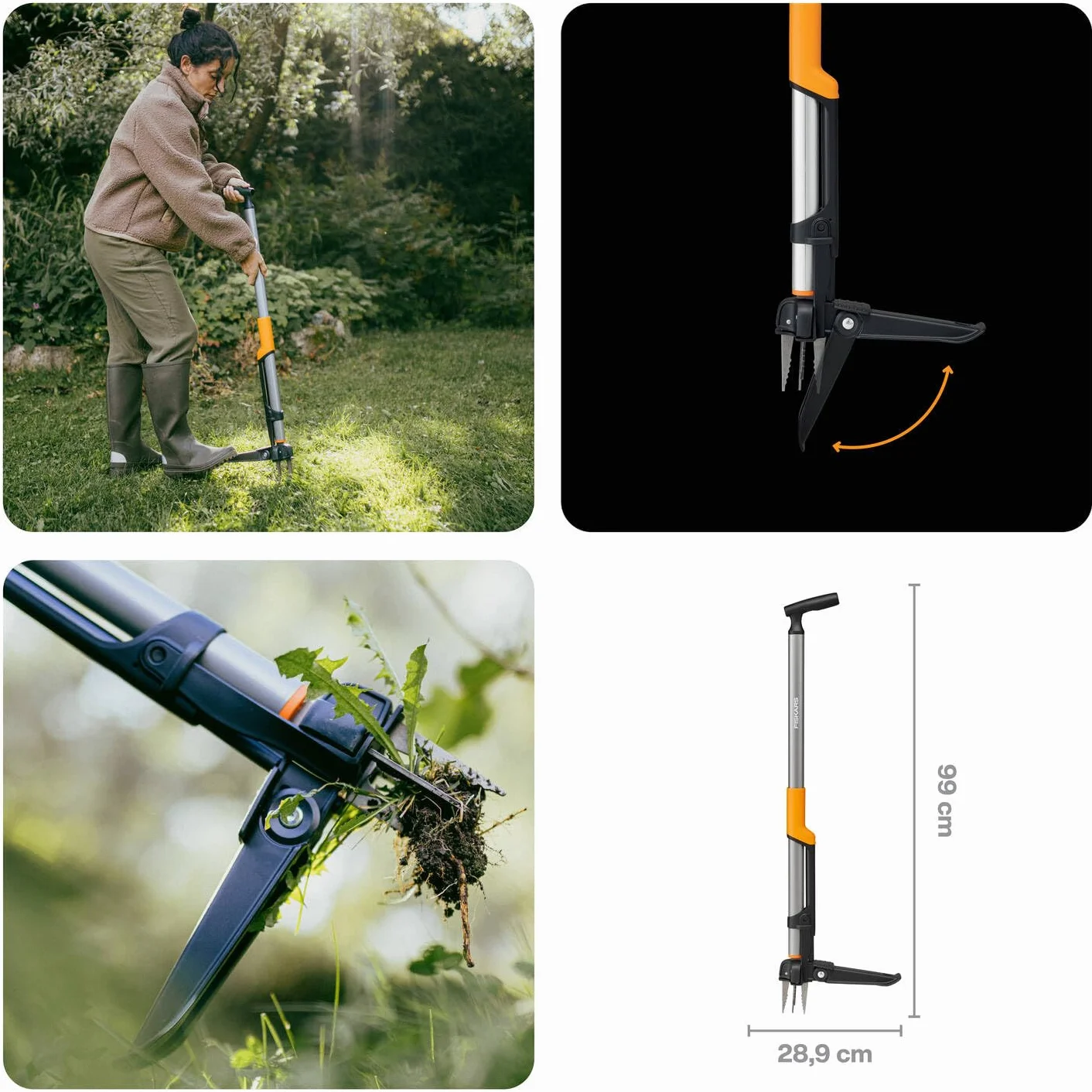 Fiskars Ergonomic Weed Puller + Hoe + Trowel + Garden gloves eCom
