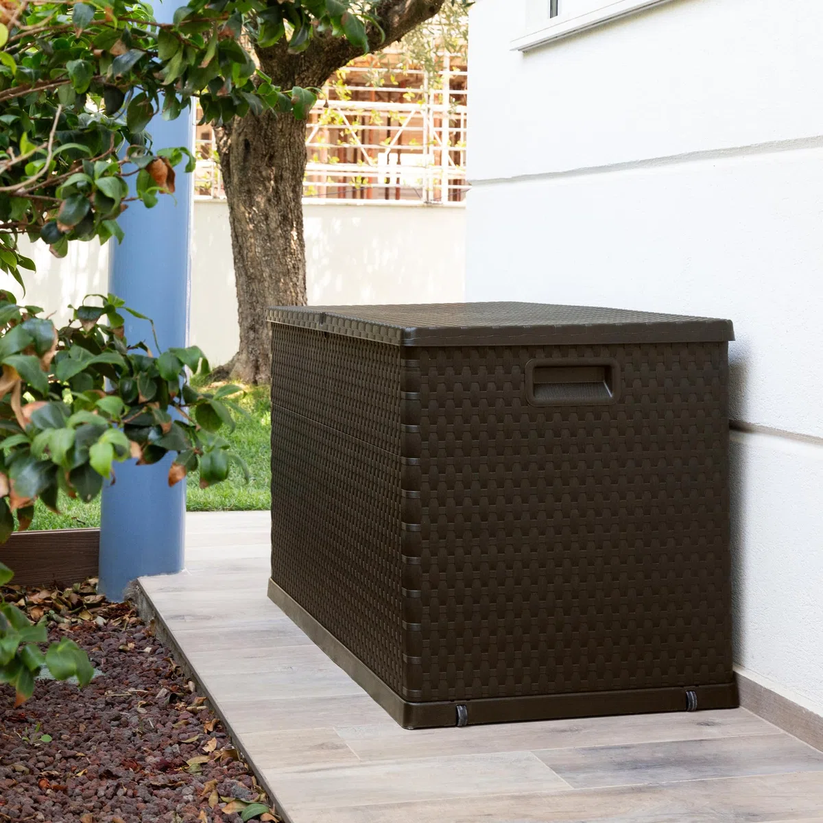 Toomax Multibox rattanowe pudełko do przechowywania mebli ogrodowych, 420 l, brązowe, pudełko na poduszkę, odporne na warunki atmosferyczne, 420 l, wys. 63,5 x szer. 120 cm x gł. 56 cm