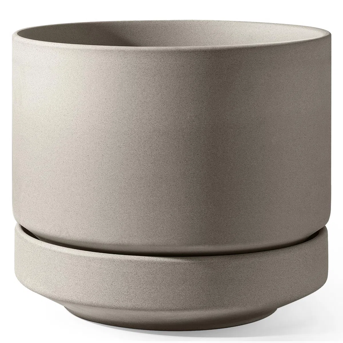 LE TAUCI Ceramiczna Doniczka 35 cm, Donica z Otworem Odpływowym i Podstawką, Nieszkliwiona Porowata Ceramika, do Domu, Patio i na Zewnątrz, Neutralna Szarość