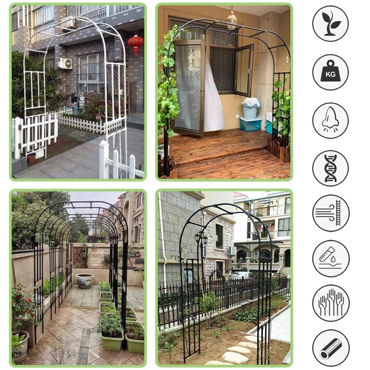Metalowy łuk ogrodowy, 2,5 m, wytrzymały, różany łuk, krata, pergola, stojak na różane winorośle, pnączę, patio, altankę, stojak dekoracyjny (czarny, duży rozmiar)