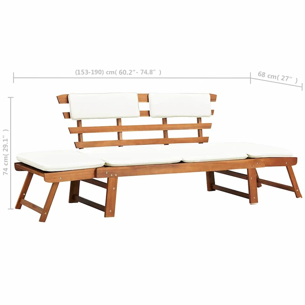 vidaXL Ławka ogrodowa z poduszkami, 2w1, 190 cm, lite drewno akacjowe