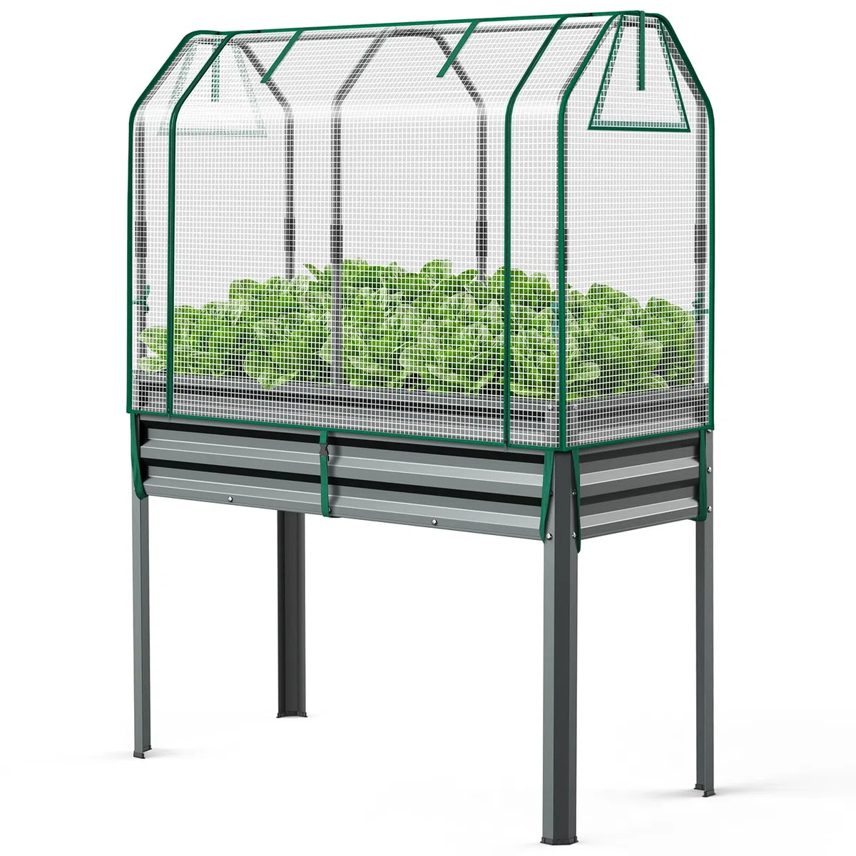 Ohuhu Metalowa podwyższona grządka roślinna ze szklarnią, 120 x 55 x 150 cm, podwyższona grządka do ogrodu z wytrzymałej blachy stalowej, zabezpieczona przed rdzą i stabilna, idealna do ogrodu, warzyw