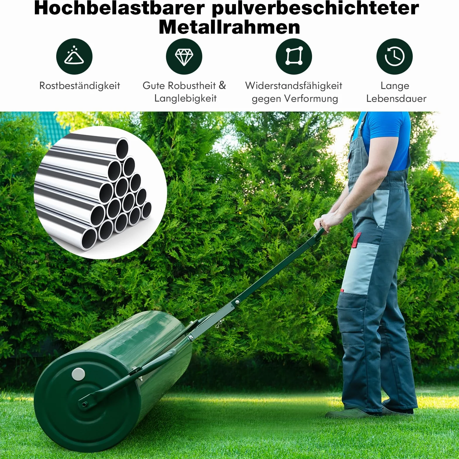 COSTWAY Walec do trawnika do napełniania wodą lub piaskiem, 113 l, Ø 40 cm x 99 cm, wałek podłogowy z uchwytem, wałek ogrodowy, wałek ręczny, wałek do trawnika, do ogrodu, zielony