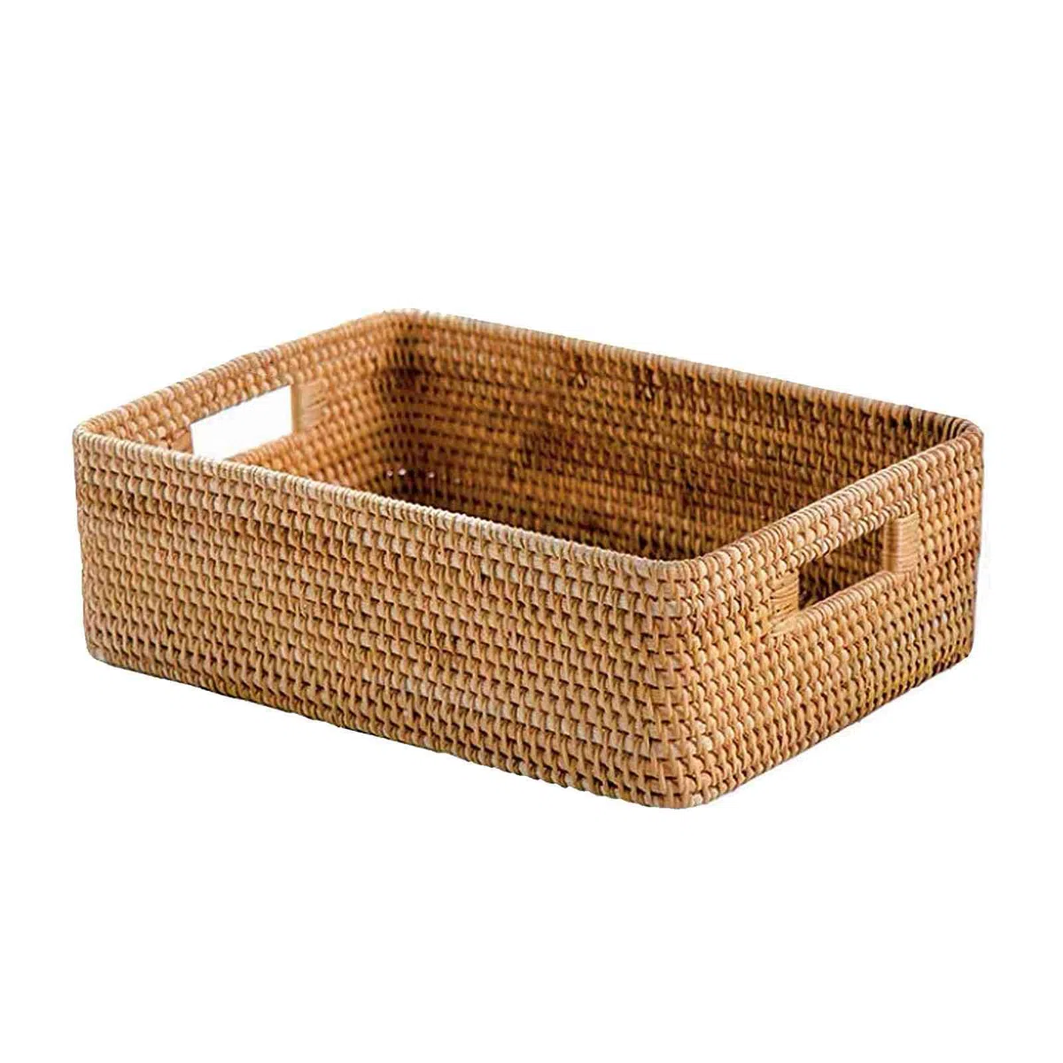 Ręcznie tkany rattanowy kosz do przechowywania z uchwytem prostokątny wiklinowy kosz na owoce warzywa chleb taca do serwowania żywności nizer 30 x 20 x 10 cm