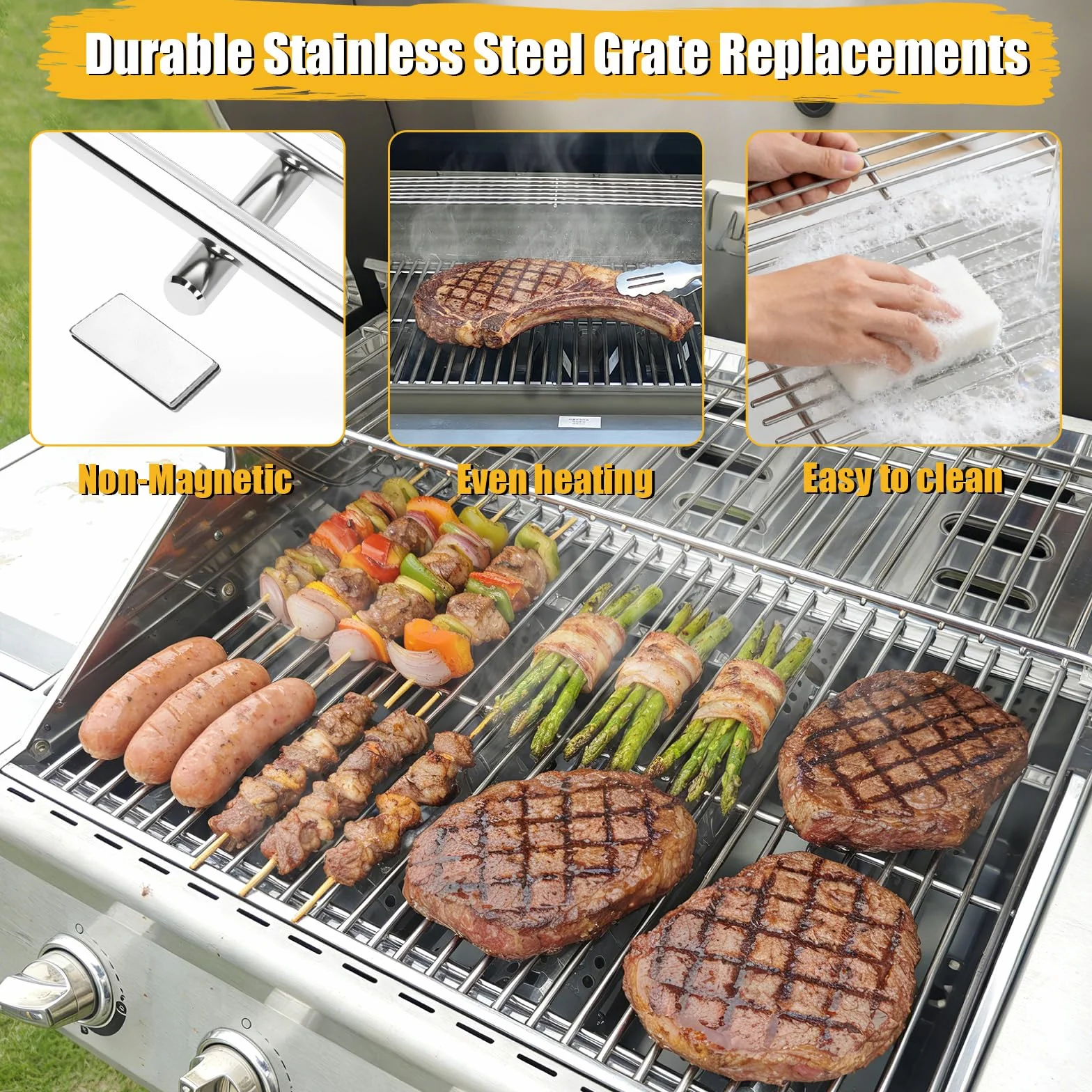 GFTIME Ruszty do grilla ze stali nierdzewnej, 43,2 x 31,7 cm, do Enders Boston 3 & Monroe Pro 3, Charbroil, Barbecook Siesta 310, Landmann Triton 3 & 4, Proficook PC-GG 1058/1059, części zamienne, 2
