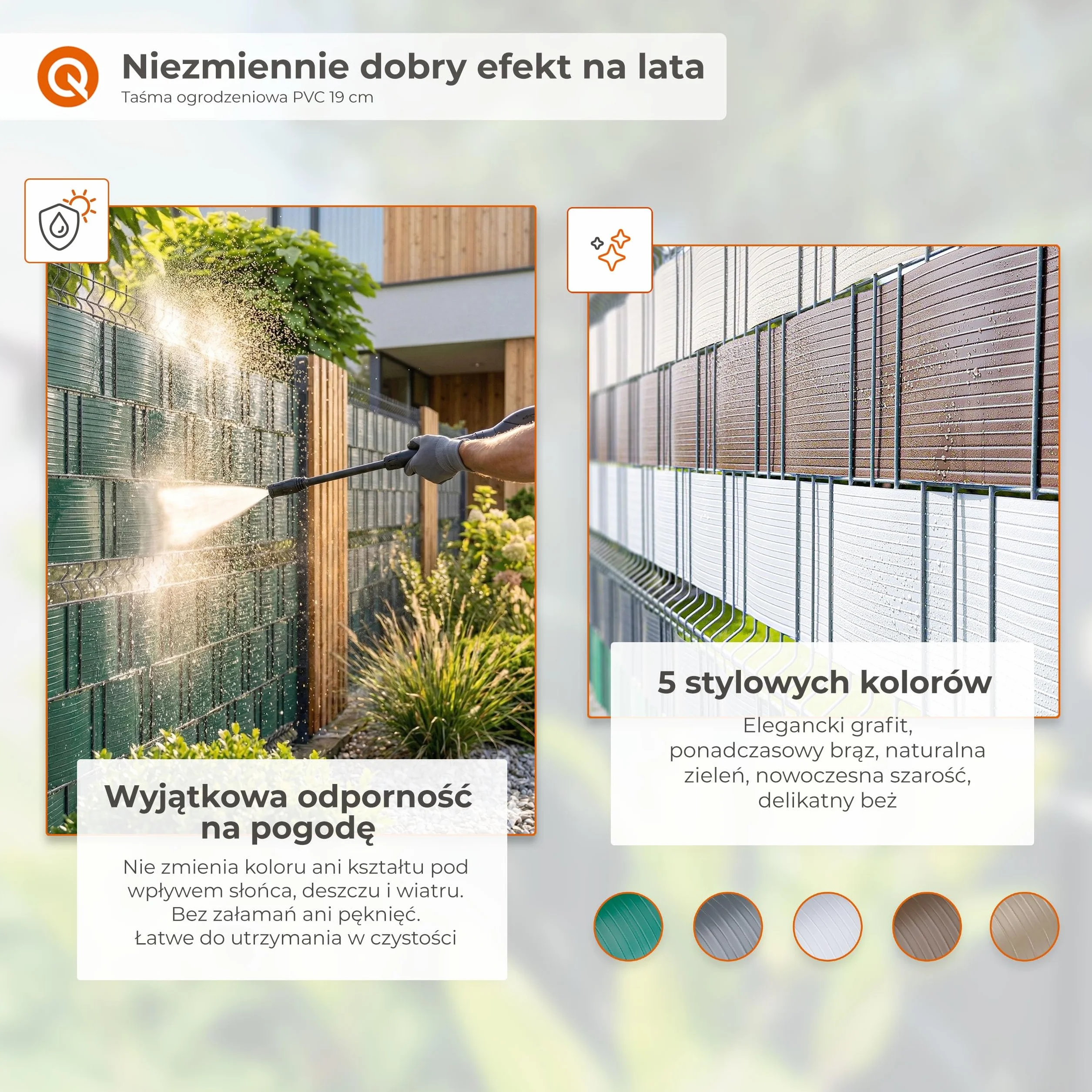 Quest Taśma ogrodzeniowa PVC, do ogrodzeń panelowych z podwójnym prętem — 19 cm, beżowa