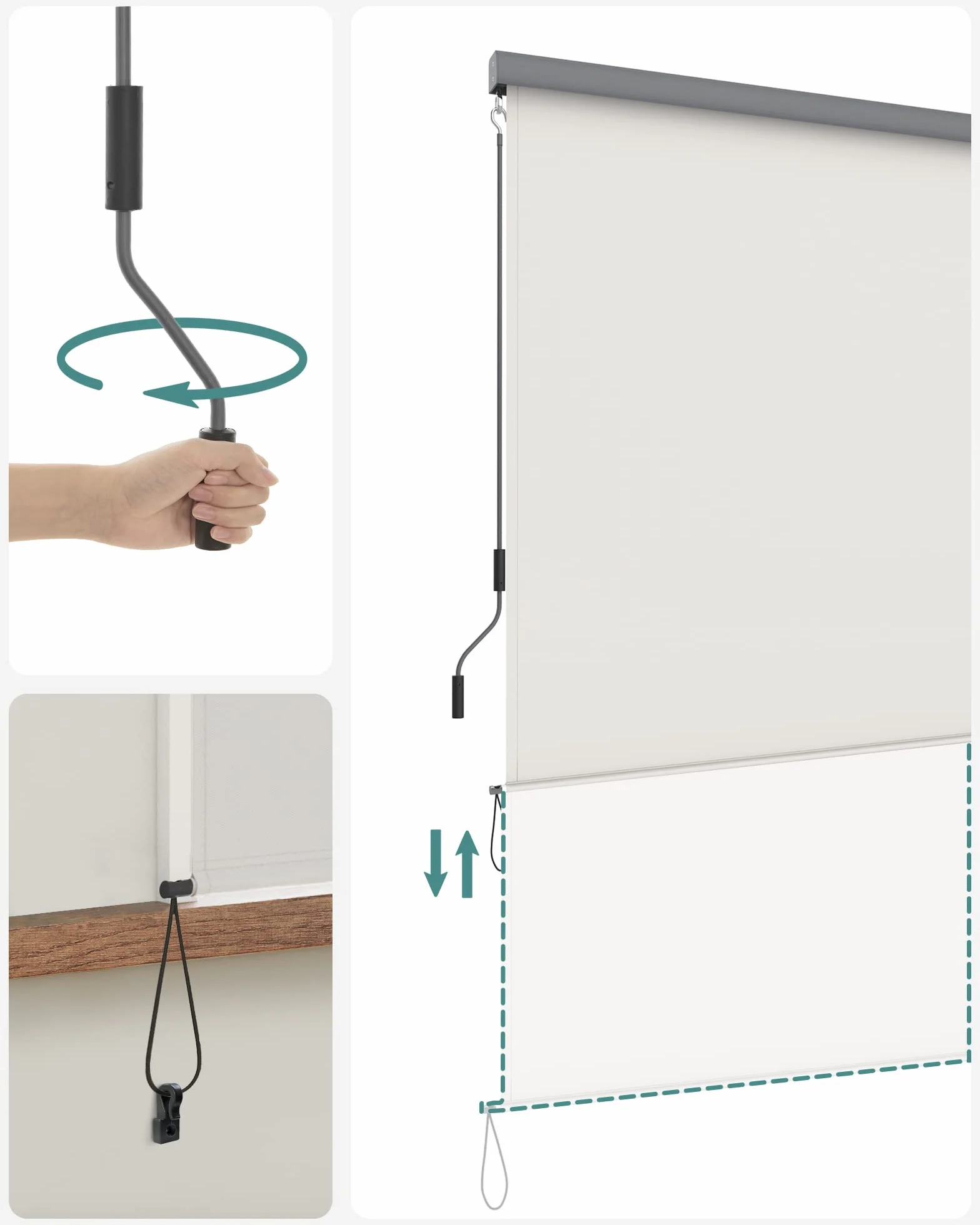 SONGMICS 1,4 x 2,5 m (szer. x dł.) markiza pionowa na balkon, taras, z szarą kasetą, pionowa markiza do użytku na zewnątrz, markiza chroniąca przed wiatrem, słońcem i spojrzeniami, beżowa GSA145BE