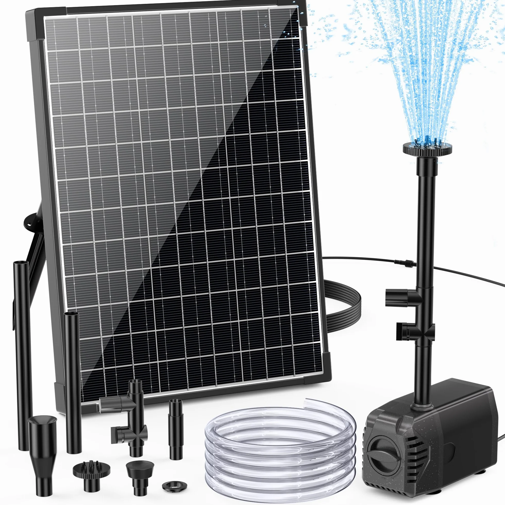 Biling 20W solarna fontanna na zewnątrz z 4 dyszami, 875L/H solarna fontanna na zewnątrz dla średnich stawów ogrodowych (5-10㎡), cicha solarna pompa do stawu DIY do ogrodu, wodotrysk na taras