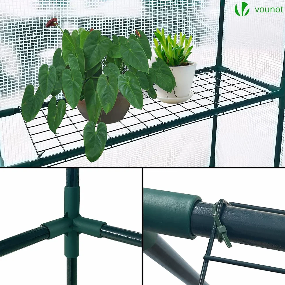 VOUNOT PE szklarnia ogrodowa z półkami 3 poziomami szklarnia ogrodowa do warzyw kwiaty wzmocniona plandeka 135g/m2 chroni rośliny o każdej porze roku 143x215x195cm