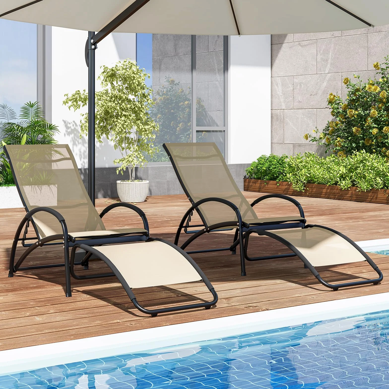 GIANTEX Fotel bujany 2 w 1, do użytku na zewnątrz, z kątem huśtawki 20°, 4 regulowane pozycje leżenia, podłokietniki, fotel bujany do ogrodu, obciążenie 150 kg (beżowy)