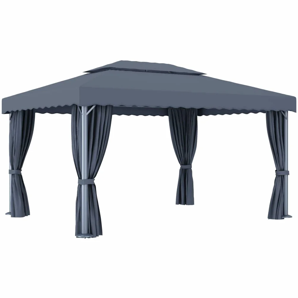 vidaXL Altana ogrodowa z zasłonami, 4 x 3 m, antracytowa, aluminium