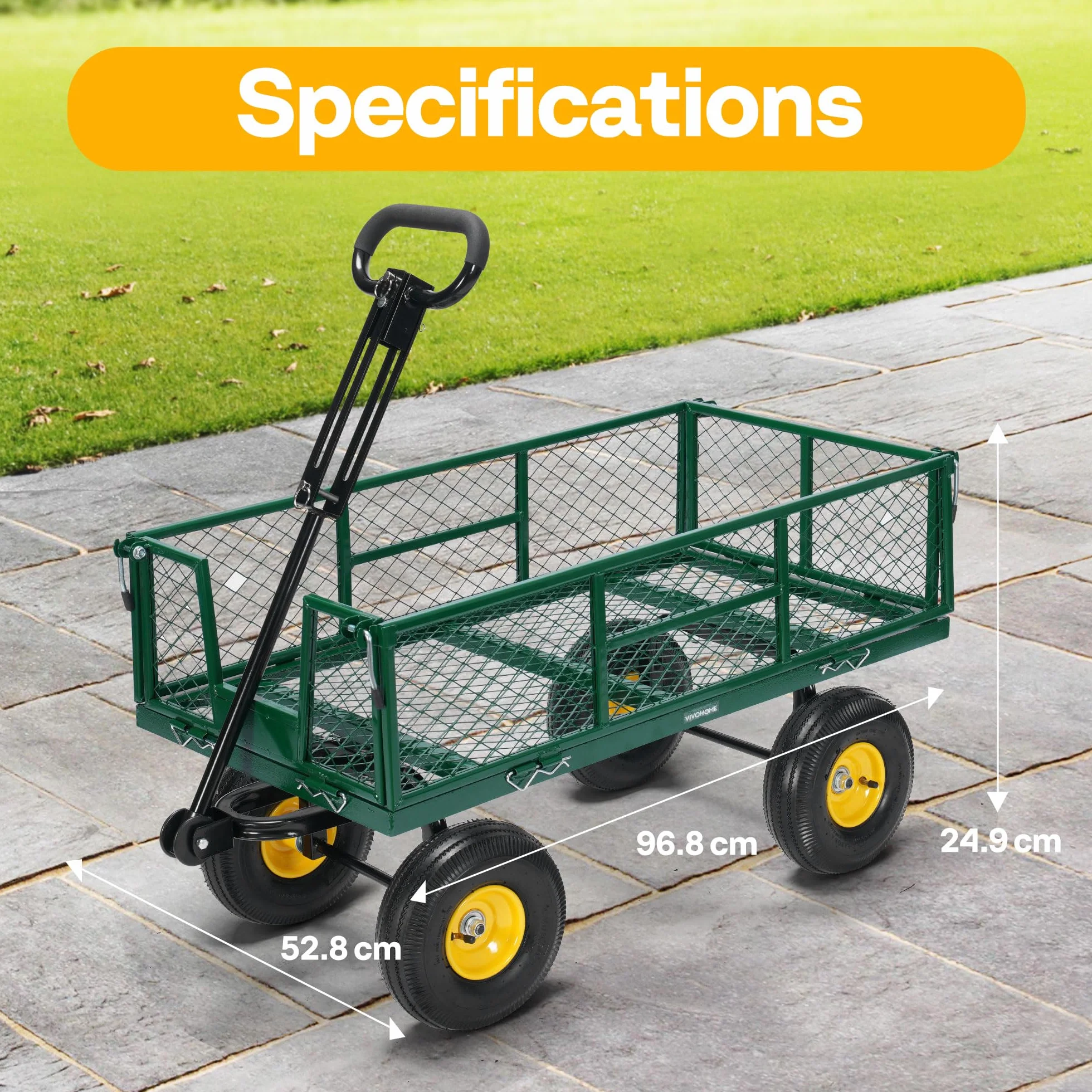 VIVOHOME Wózek ogrodowy stalowy 408 kg 25 cm opona zielony do ATV traktora