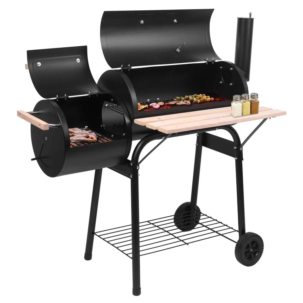Outvita Grill na węgiel drzewny, na zewnątrz, patio, grill z palnikiem offsetowym, kółkami i tacą, na piknik balkonowy, imprezę i kemping