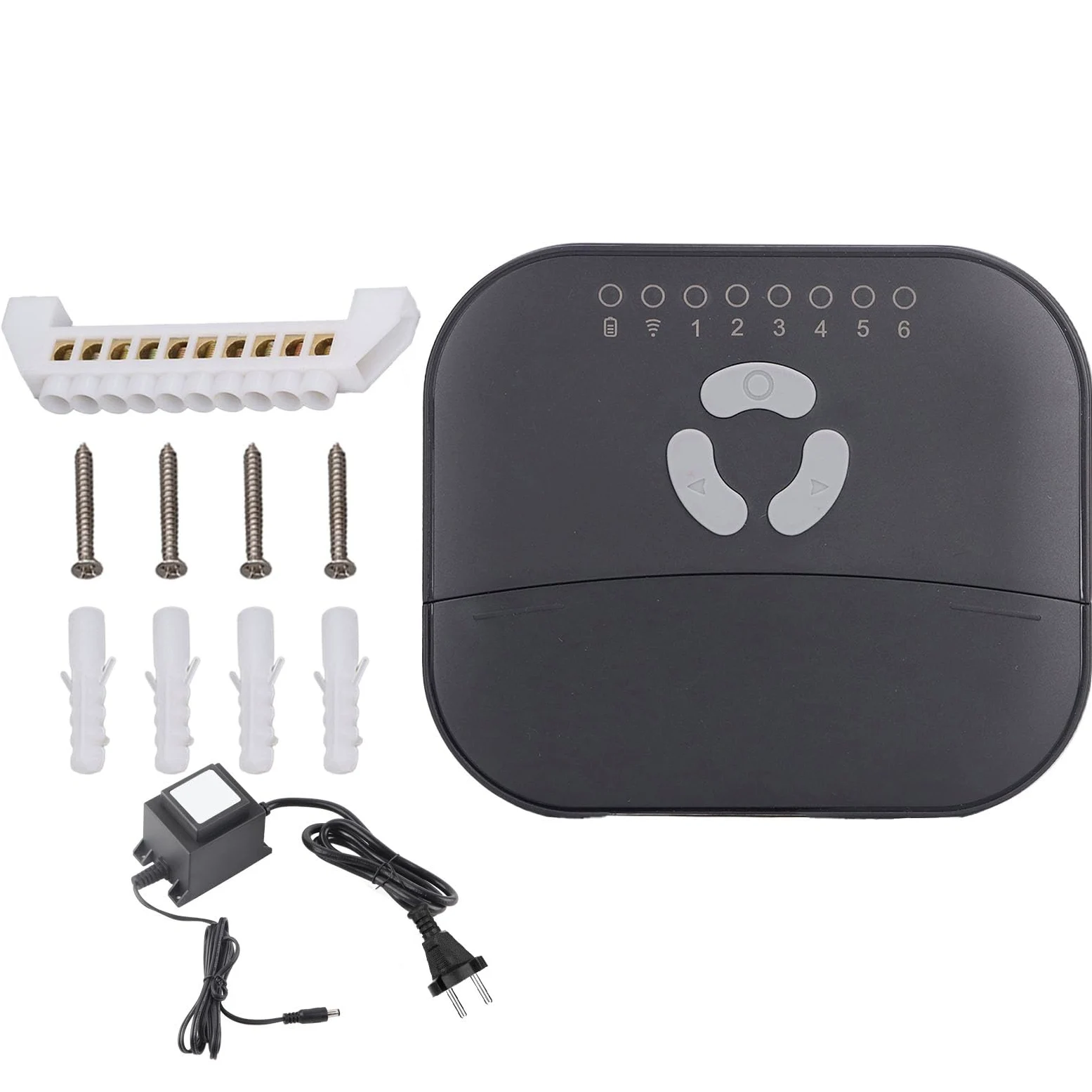 Generic Inteligentny Sterownik Zraszaczy 6-strefowy System Nawadniania Adaptacyjnego WiFi do Ogrodu Trawnikowego w Kolorze Czarnym ABS (wtyczka UE)
