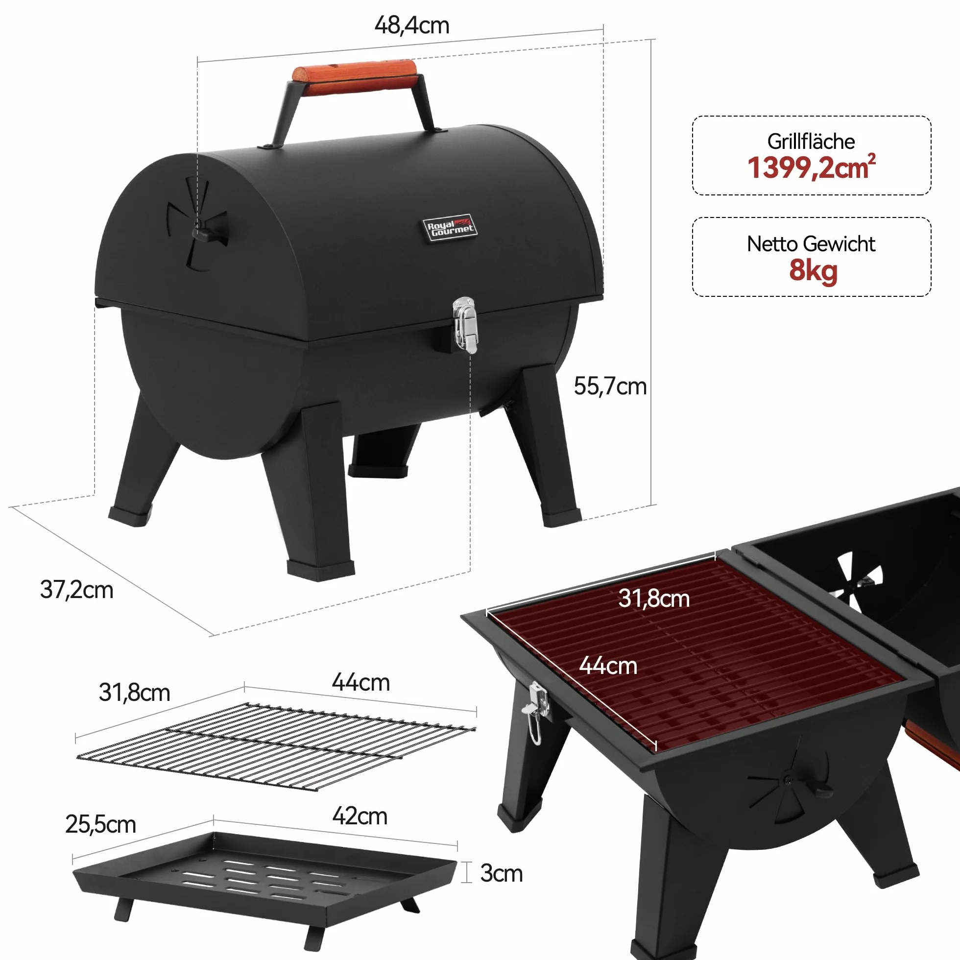 Royal Gourmet Przenośny grill na węgiel drzewny, składany, czarny
