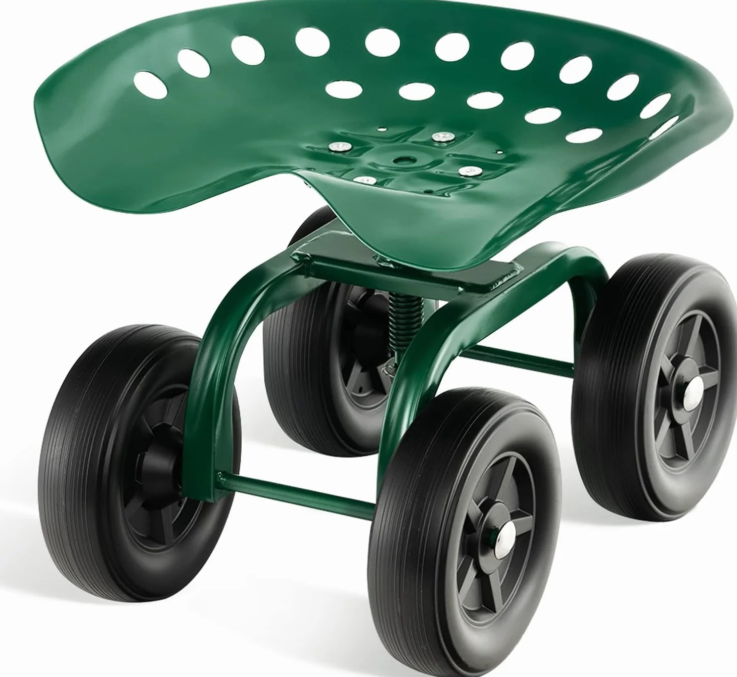 FANTASK Siedzisko na kółkach z kółkami do 150 kg, regulacja wysokości, obracane o 360°, mobilne siedzisko ogrodowe, stołek ogrodowy, metalowy, szerokie opony