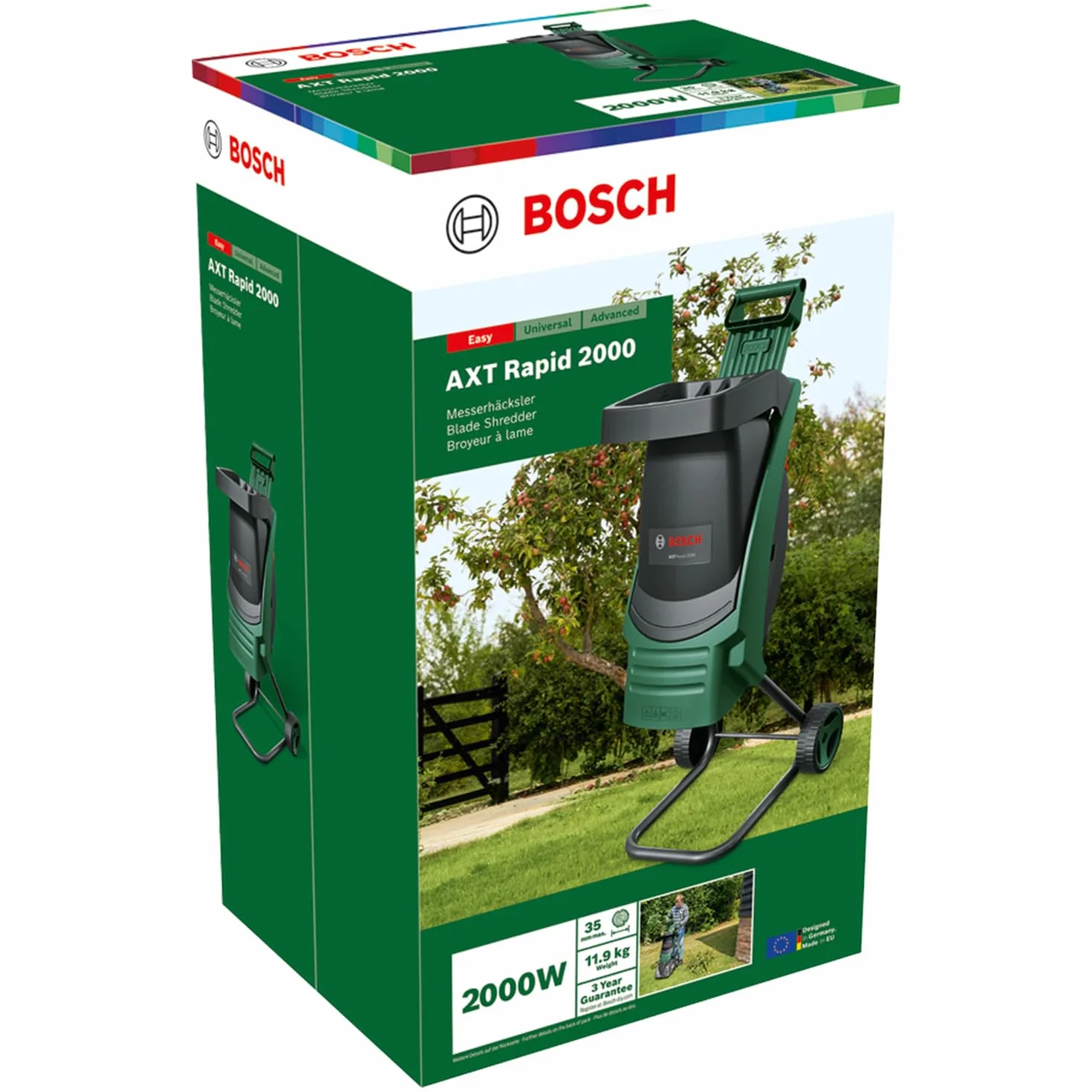 Bosch Rozdrabniarka AXT Rapid 2000 (do wydajnego rozdrabniania odpadków ogrodowych, silnik o mocy 2 000 W)