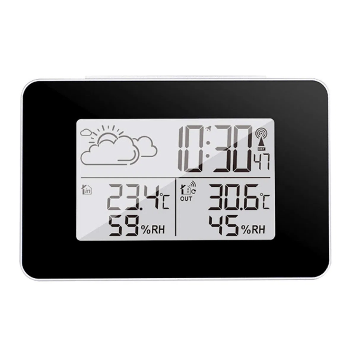 Bezprzewodowa wielofunkcyjna stacja pogodowa, zegar LCD, cyfrowy do prognozowania temperatury wilgotności z wewnętrznym czujnikiem zewnętrznym