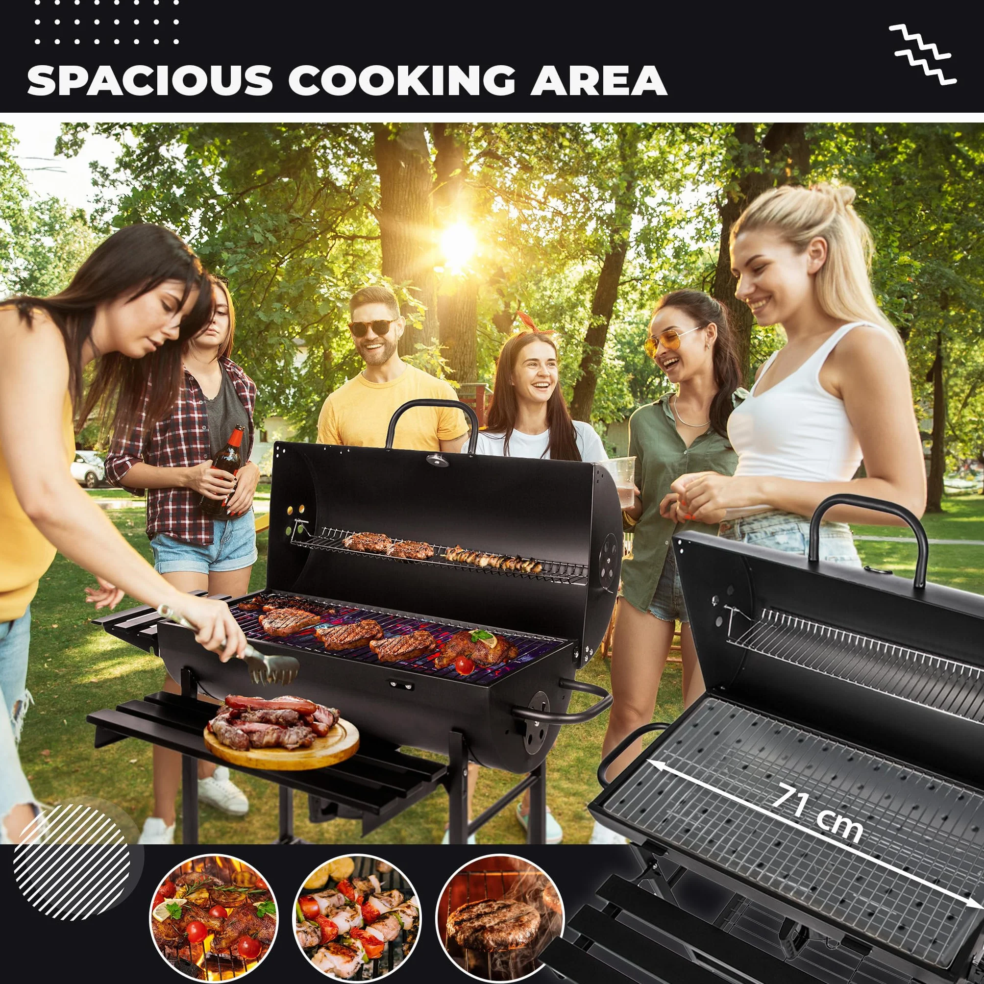 Grill Węglowy Ogrodowy z Pokrywą Przenośny 71x35 cm Five-Star GC0002