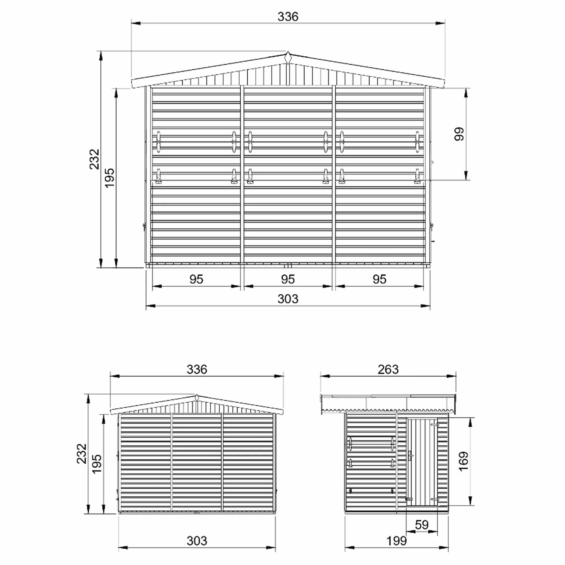 TIMBELA M150B Drewniany domek ogrodowy 200 x 300/6 m², sosna, świerk