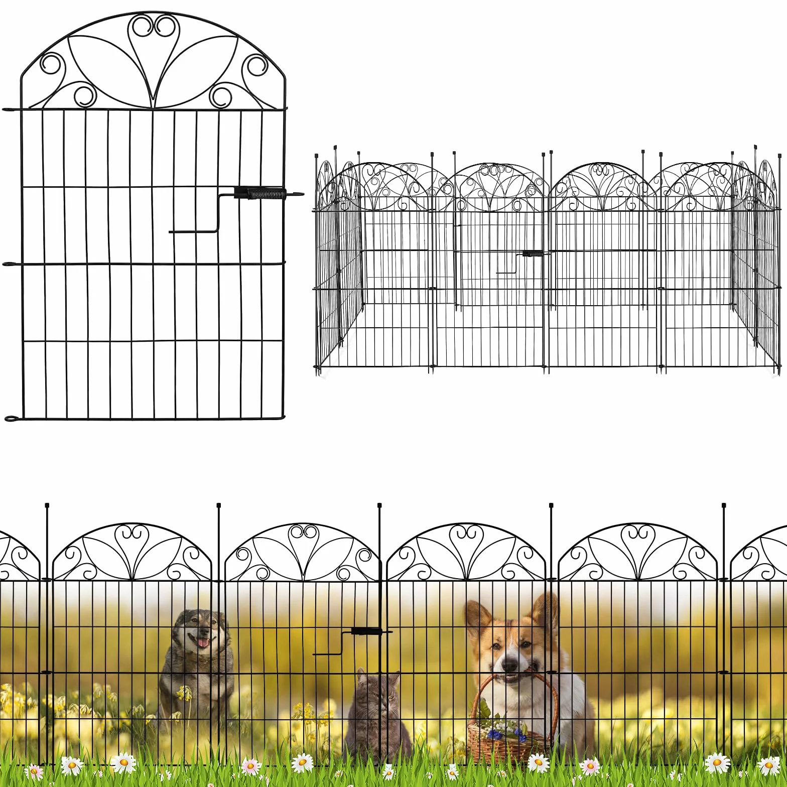 Metalowe Ogrodzenie Ogrodowe z Bramką, 12 Paneli, 81 × 57 cm, Dekoracyjny Płotek do Ogrodu