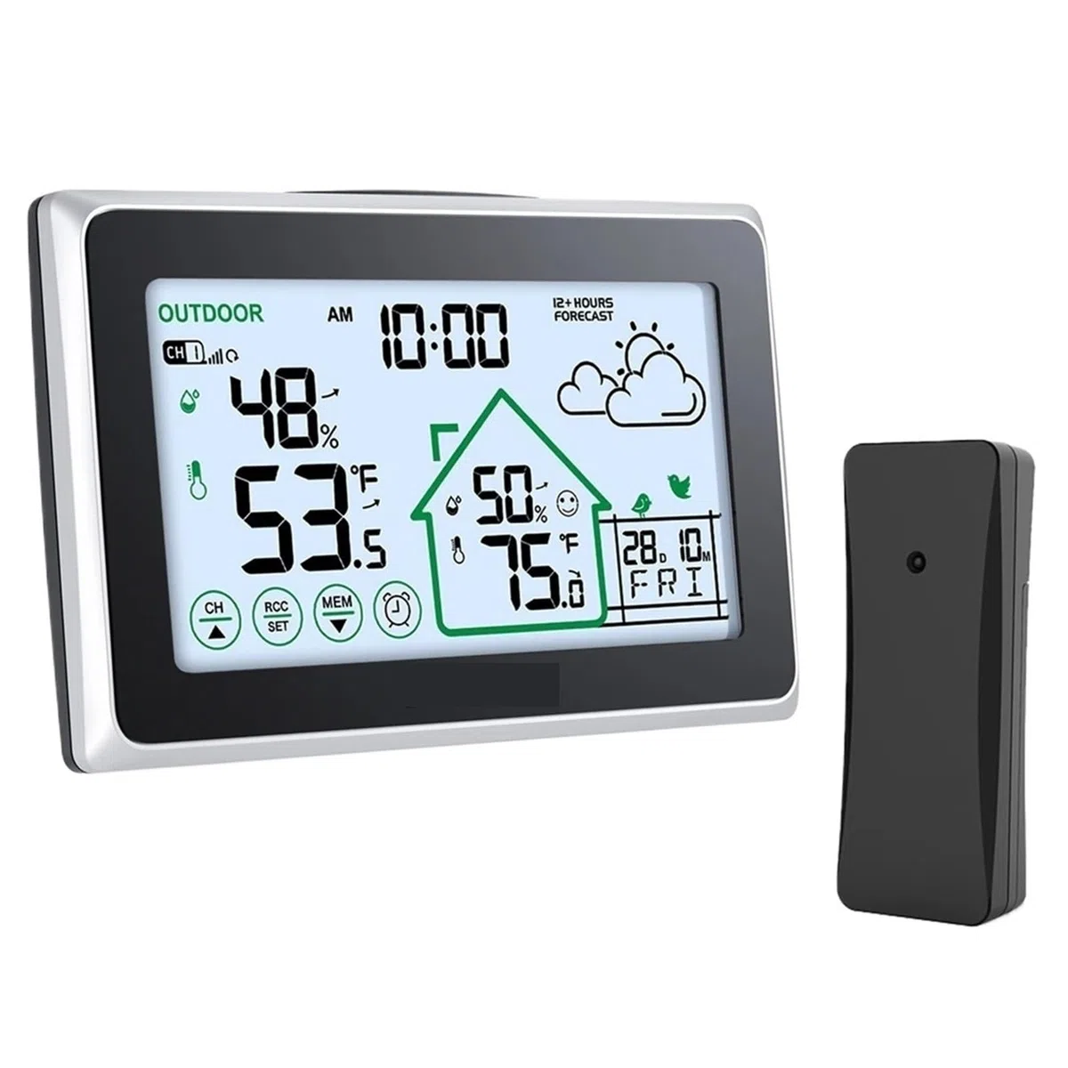 Bezprzewodowa stacja pogodowa dotykowy LCD cyfrowy zegar ścienny DCF In/Outdoor termometr higrometr Trend Comfort Forecast Sensor