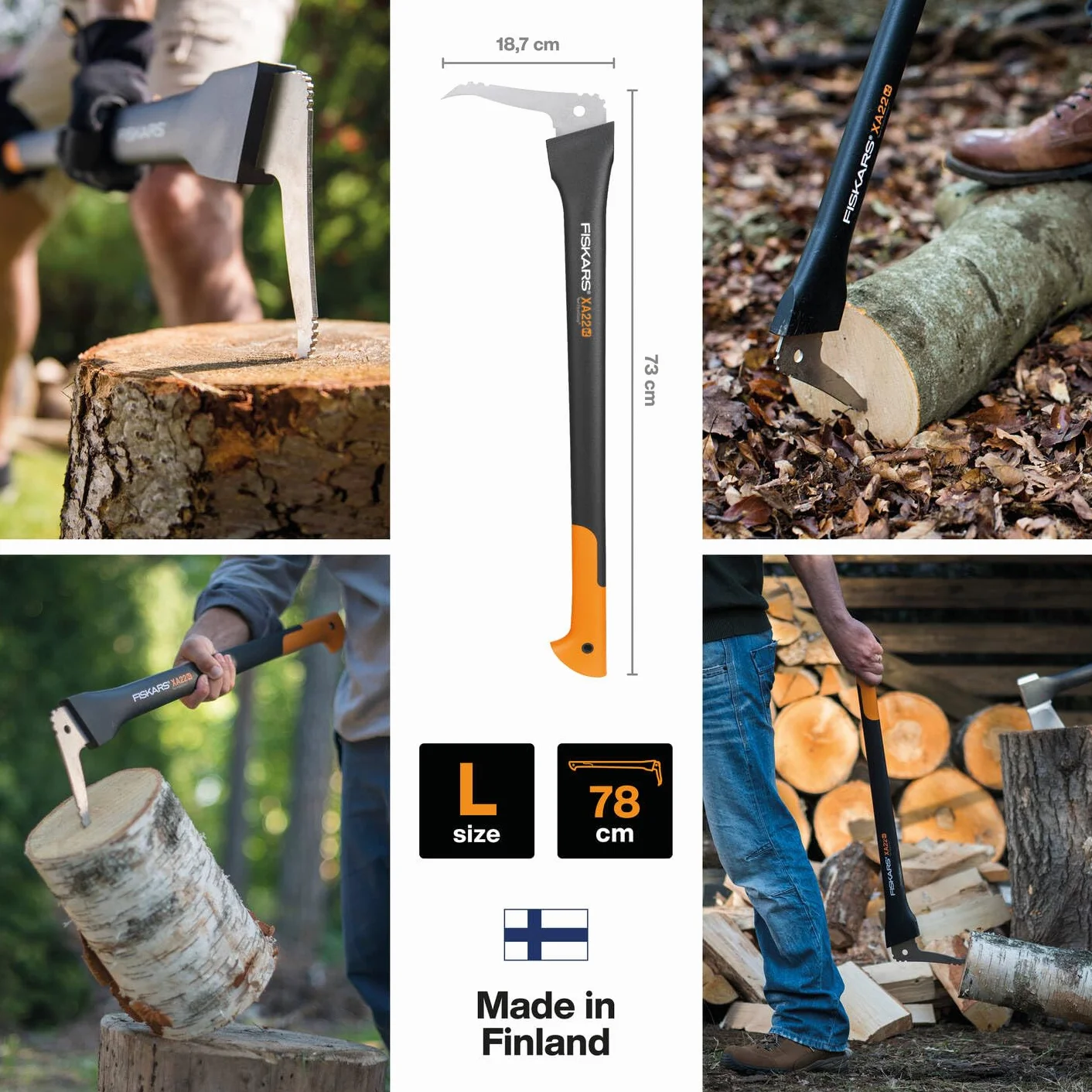 Fiskars Saper ręczny do obróbki drewna, długość: 78,5 cm, ostrze z hartowanej stali/rękojeść z tworzywa sztucznego wzmocnionego włóknem szklanym, osłona ochronna w zestawie, czarny/pomarańczowy, Wood