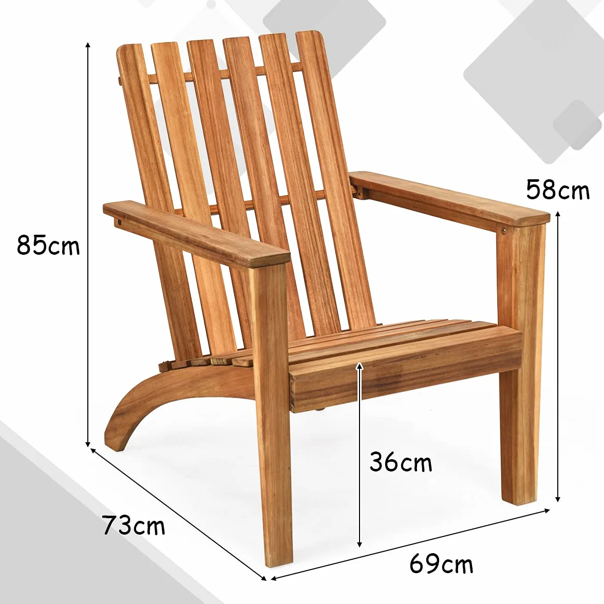 GIANTEX krzesło ogrodowe Adirondack z drewna akacjowego, wytrzymałe do 160 kg, ergonomiczne leżanki drewniane
