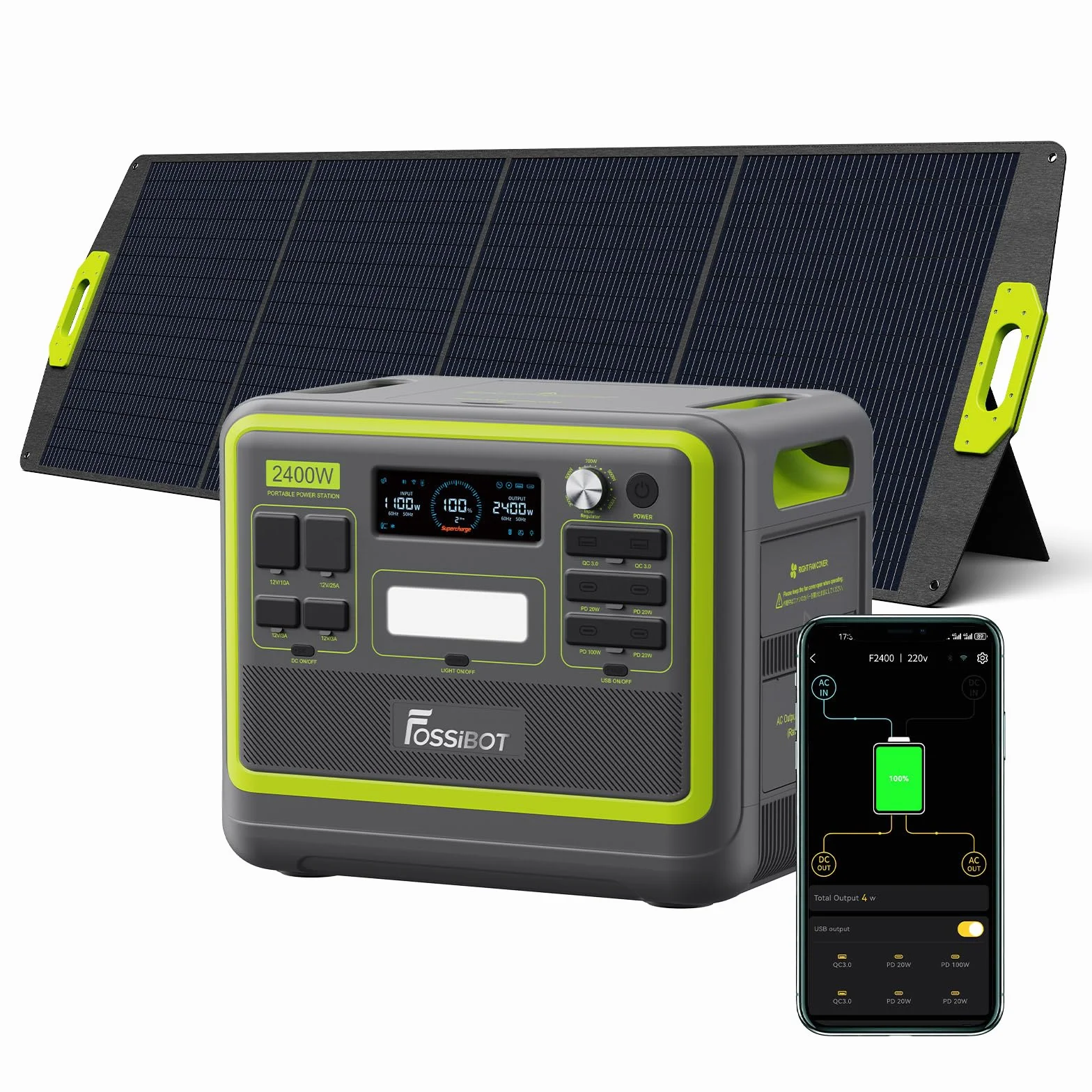 FOSSIBOT-Polska F2400 przenośna stacja zasilająca 2048Wh 2400W 200W panel słoneczny