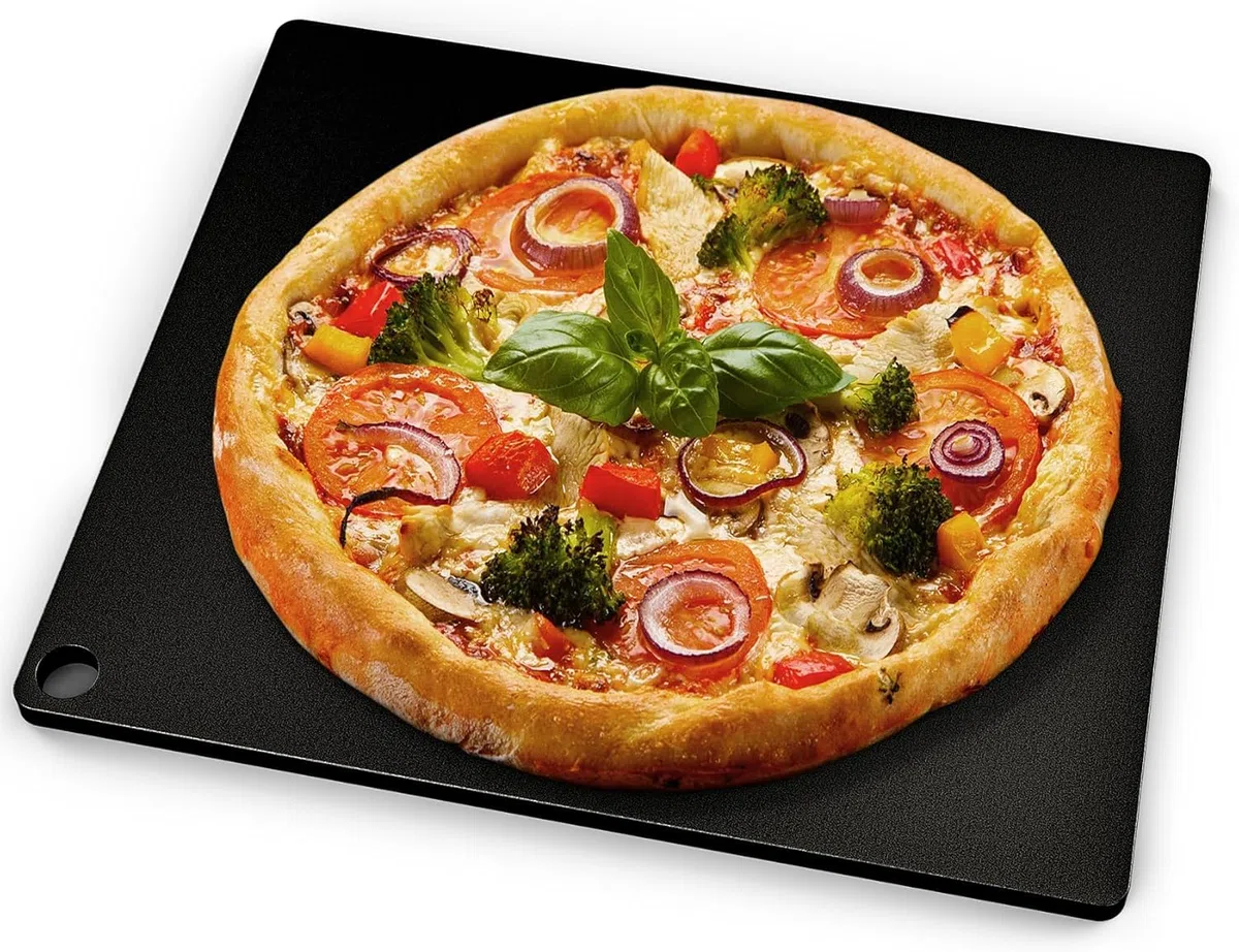 onlyfire Kamień do pizzy, stal do pieczenia, prostokątny, 40,5 x 35,5, kamień do pizzy do piekarnika, stal do pizzy i grilla gazowego, grubość 6 mm, idealny do pieczenia pizzy, chleba, wypieków