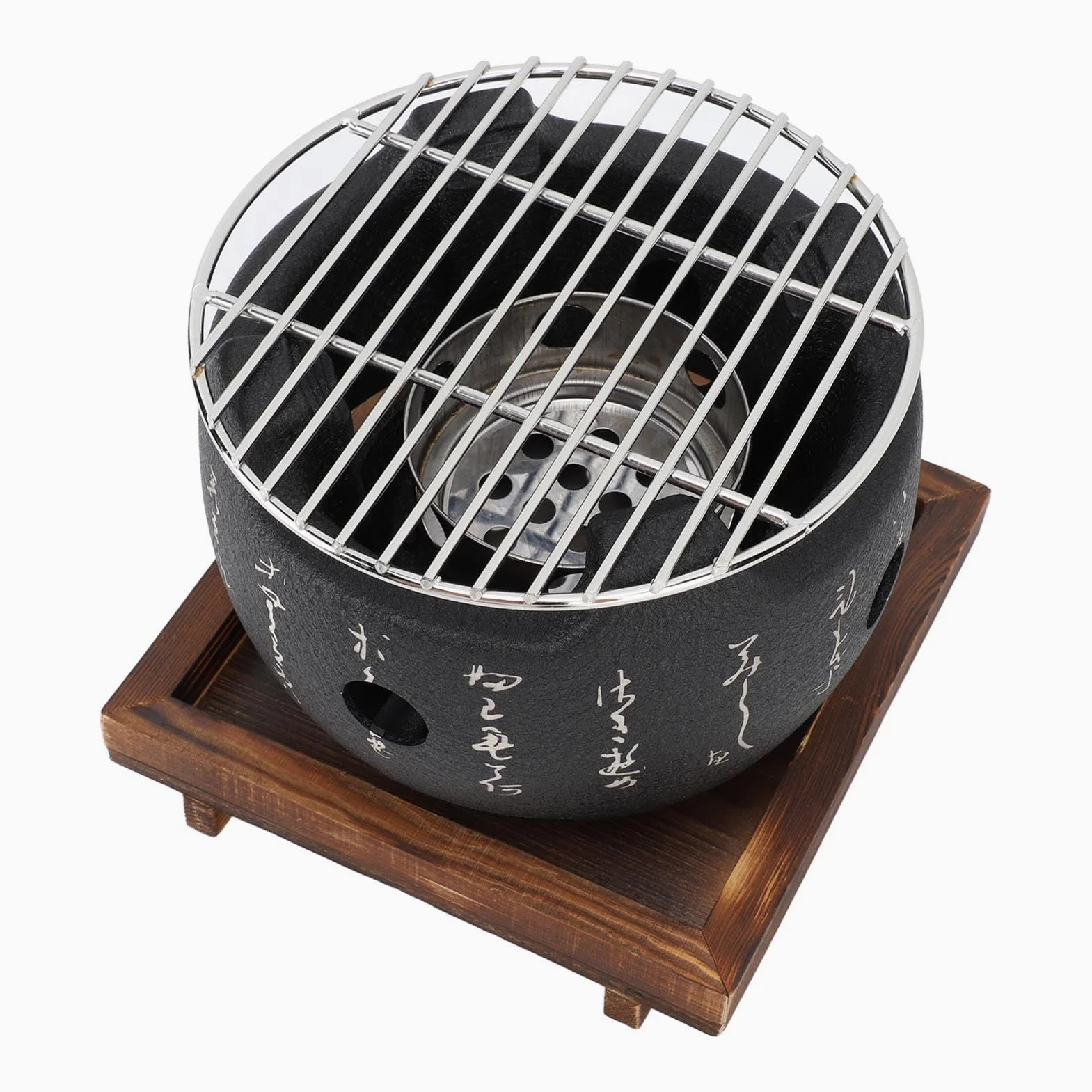 LiebeWH Grill w Stylu Japońskim Mini Piec na Węgiel Drzewny ze Stopu Aluminium Przenośny Okrągły Grill z Szybkim Nagrzewaniem Nawet Gotowanie dla Domu Rodzina Kemping Szaszłyki Warzywa (L)