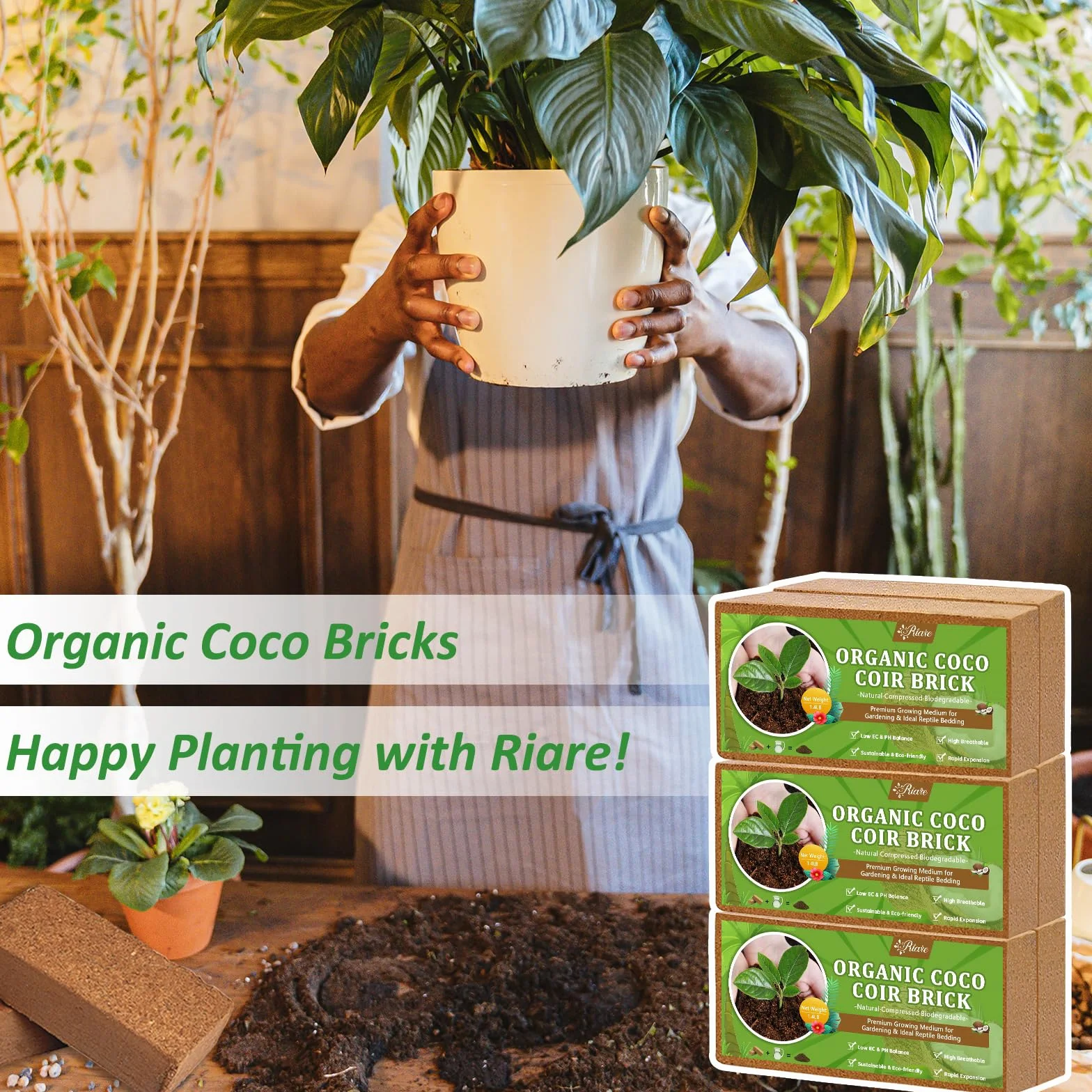 Organiczne cegły kokosowe 100% naturalna skompresowana podłoże z włókna kokosowego o wysokiej ekspansji (6 szt.)