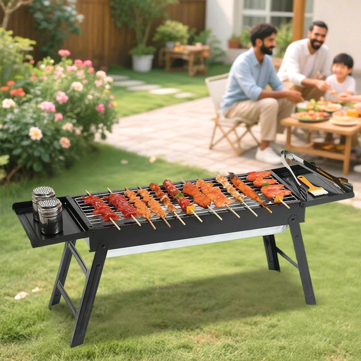 Przenośny grill na kemping, wędrówki i grilla na świeżym powietrzu – kompaktowa konfiguracja gotowania przy ognisku z akcesoriami do zabawy w ogrodzie i przygodach