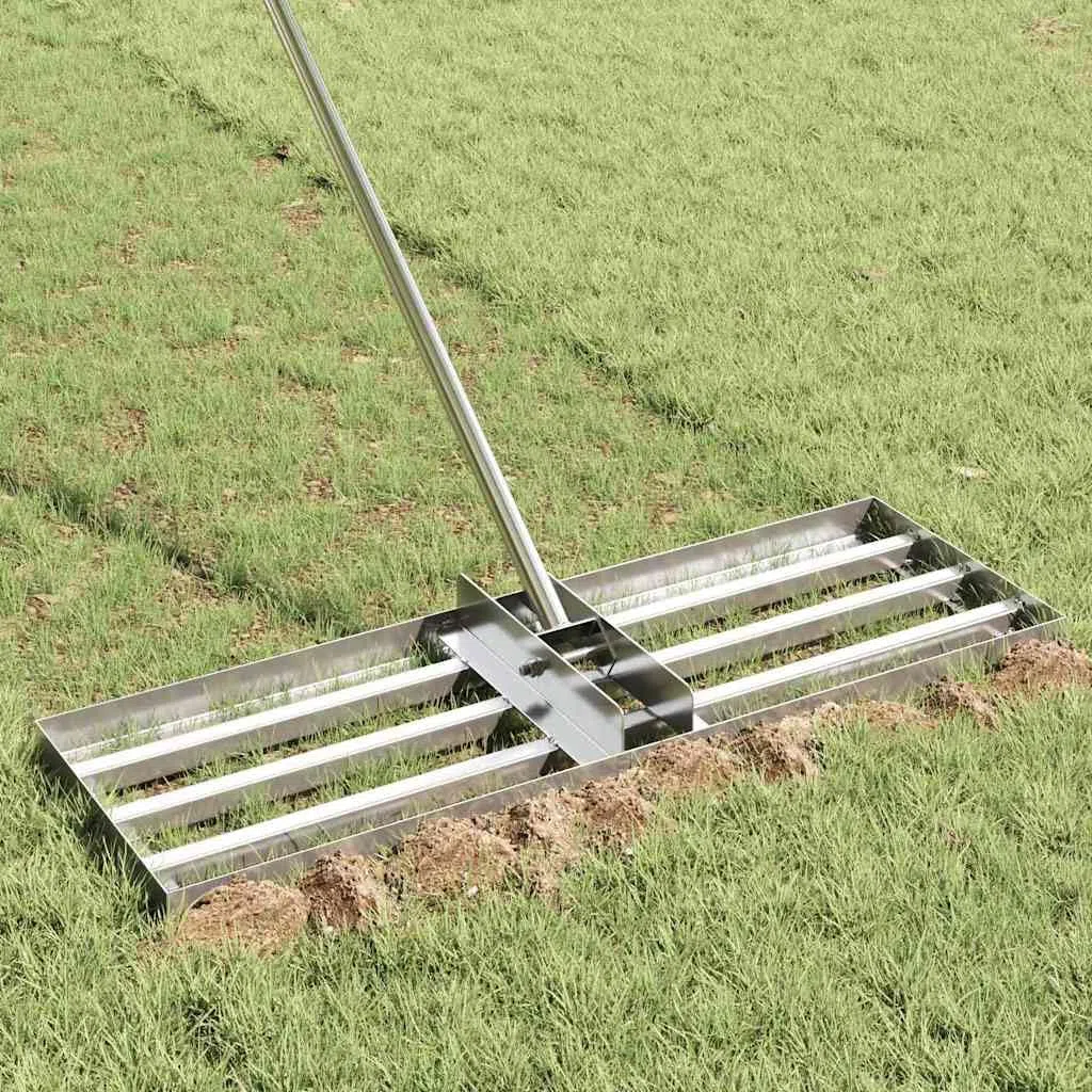 Grabie ogrodowe ze stali nierdzewnej, 75 x 25 x 6 cm, nierdzewne grabie do trawy ze zdejmowanym uchwytem, do pielęgnacji ogrodu, poziomowania, zbierania liści i prac na podłożu