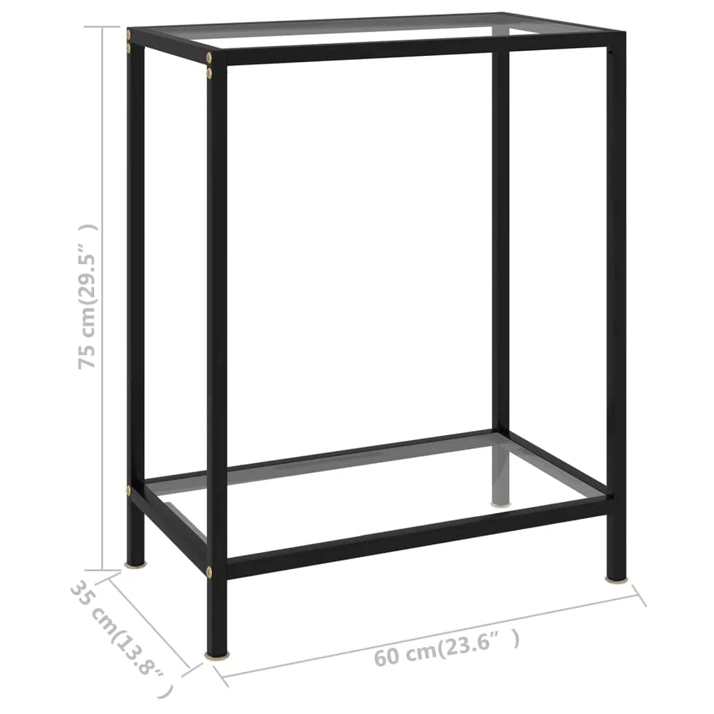 Stolik konsolowy szklany przezroczysty 60 x 35 x 75 cm szkło hartowane stolik pomocniczy z półką ze stali malowanej proszkowo