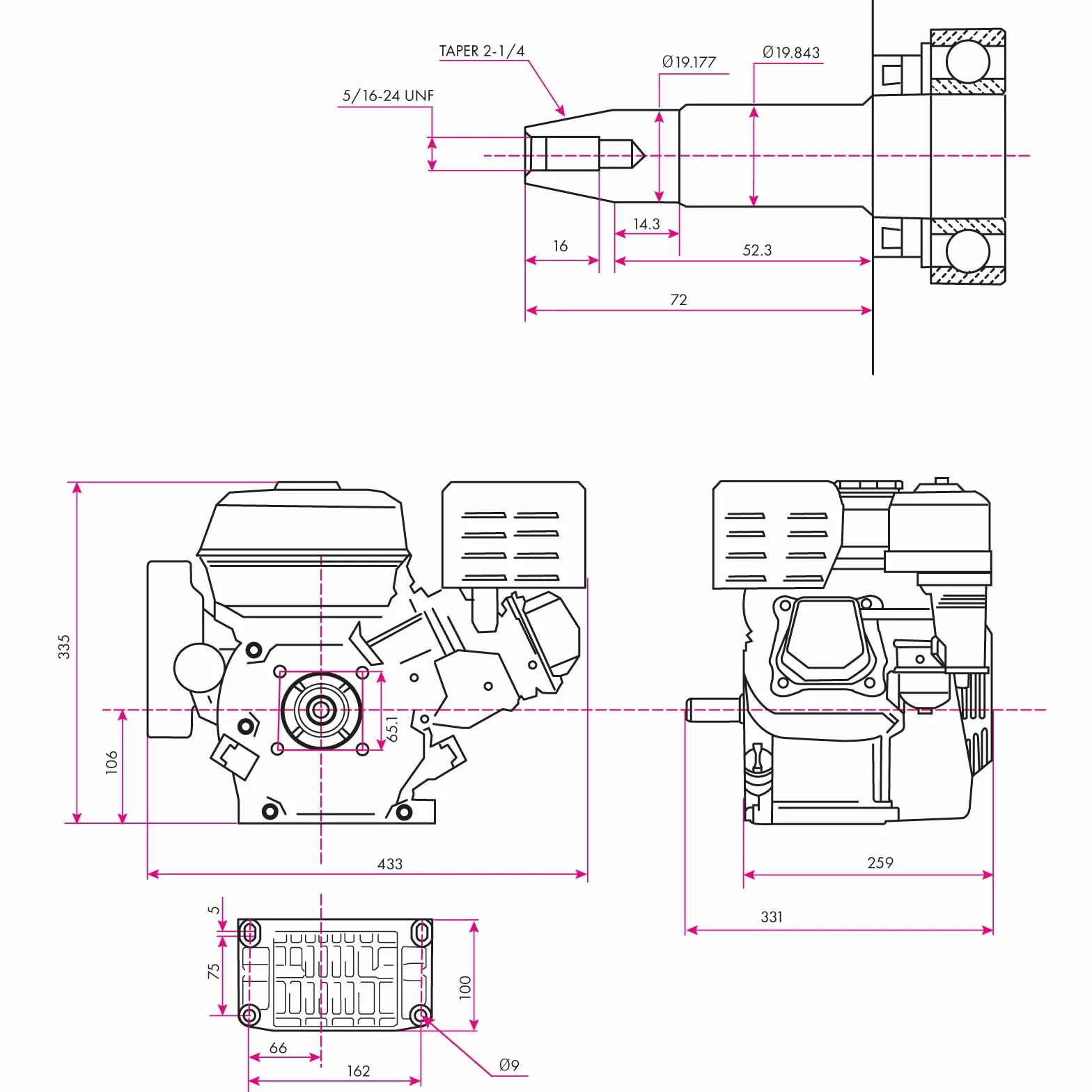 EBERTH Silnik Benzynowy 6,5 KM 4,8 kW 196 ccm 4-suwowy E-Start 12V