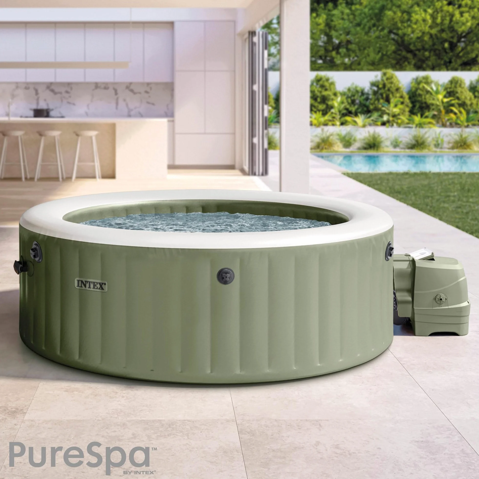 Intex 6-osobowy zestaw oliwkowy zielony okrągły bąbelkowy spa 28428NP (nadmuchiwany 216 cm x 71 cm)