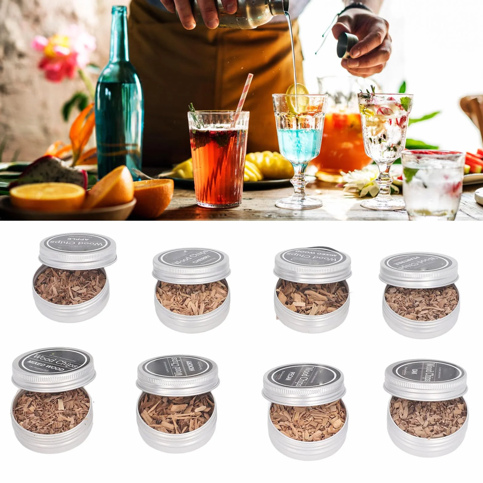 Naturalne Zrębki Drzewne o 7 Smakach, Dym z Drewna Owocowego do Koktajli, Whisky, Bourbon, Chipsy Wędzarnicze do żywności i Napojów