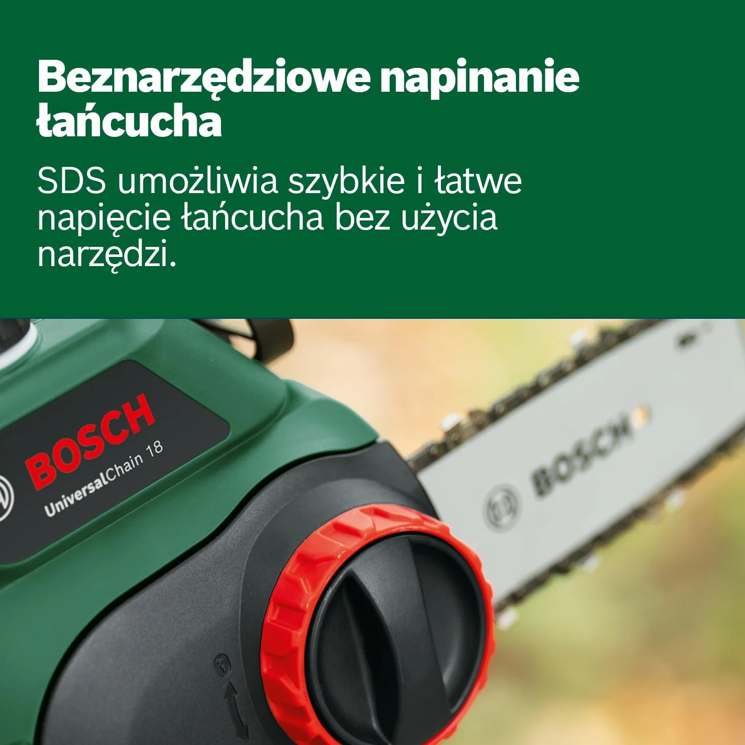 Bosch Akumulatorowa piła łańcuchowa Universalchain 18 (bez akumulatora, system 18 V, w kartonie)