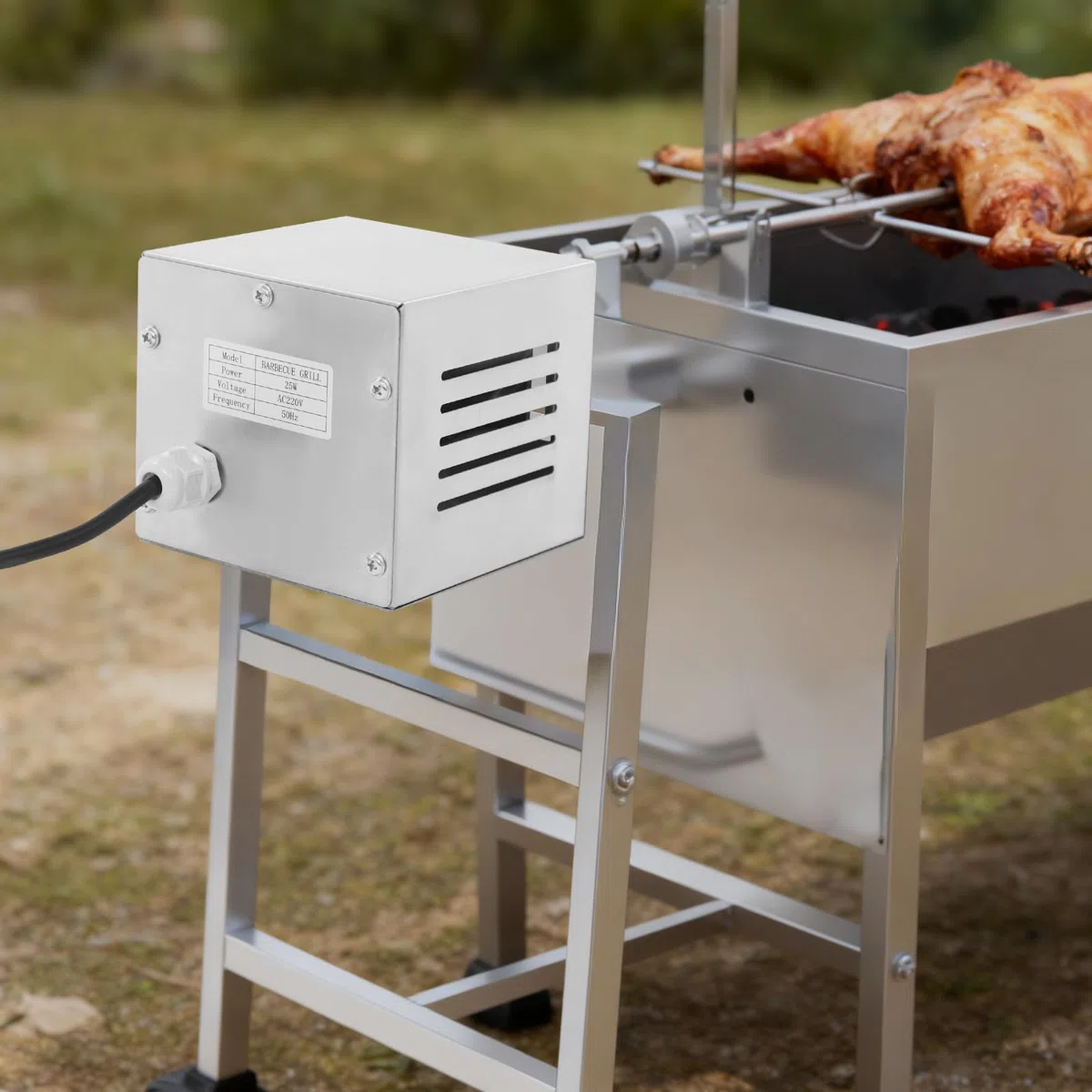 Silnik do rożna do grilla ze stali nierdzewnej, 25 W, elektryczny silnik obrotowy do grilla BBQ, do kurczaka, ryb, kukurydzy, na kemping, do gospodarstwa domowego, grilla