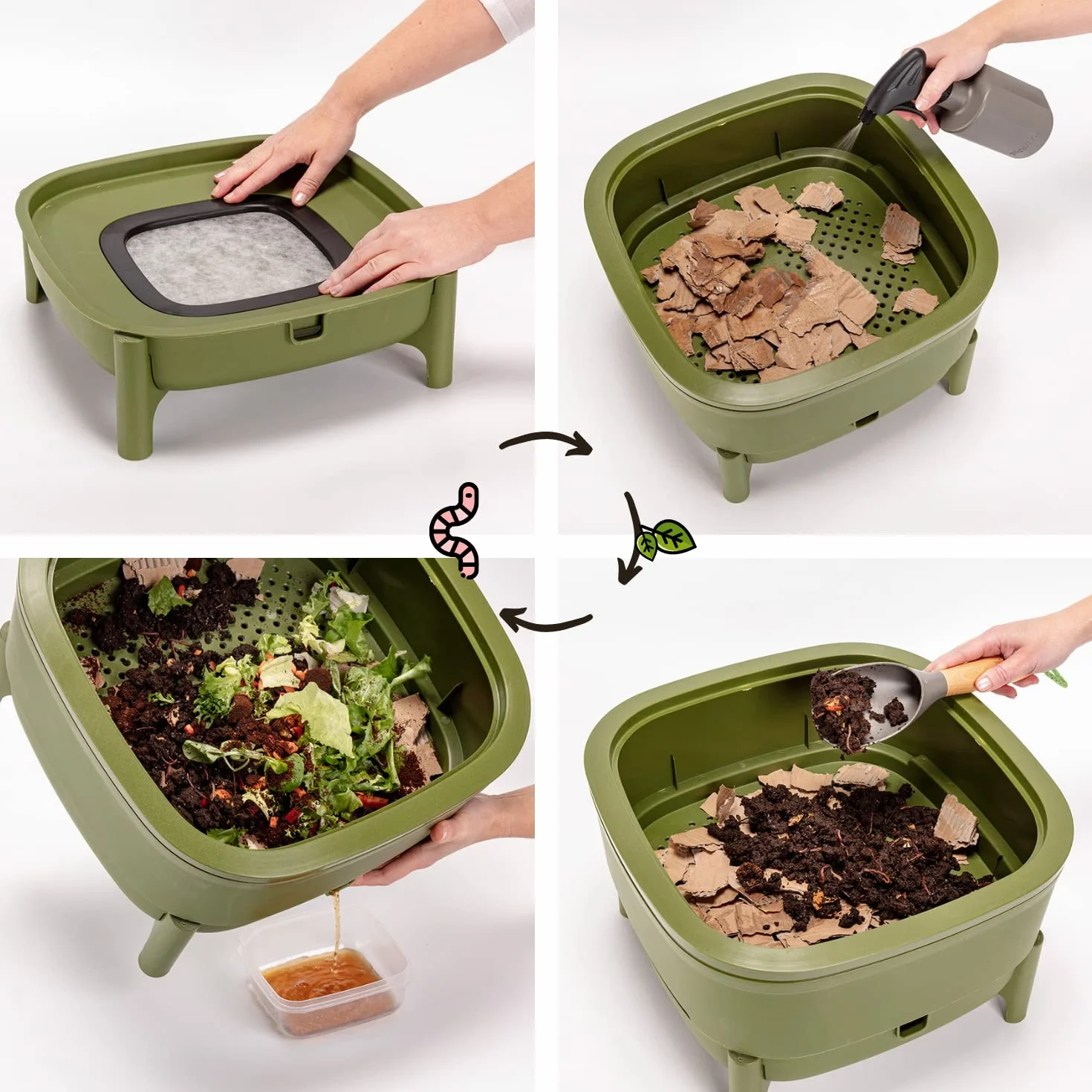 Vermicompost do kuchni i balkonu - Wormbox Przypomina torf - wiadro projektowe wykonane w 100% z tworzywa sztucznego z recyklingu - pojemność 30 litrów, szary